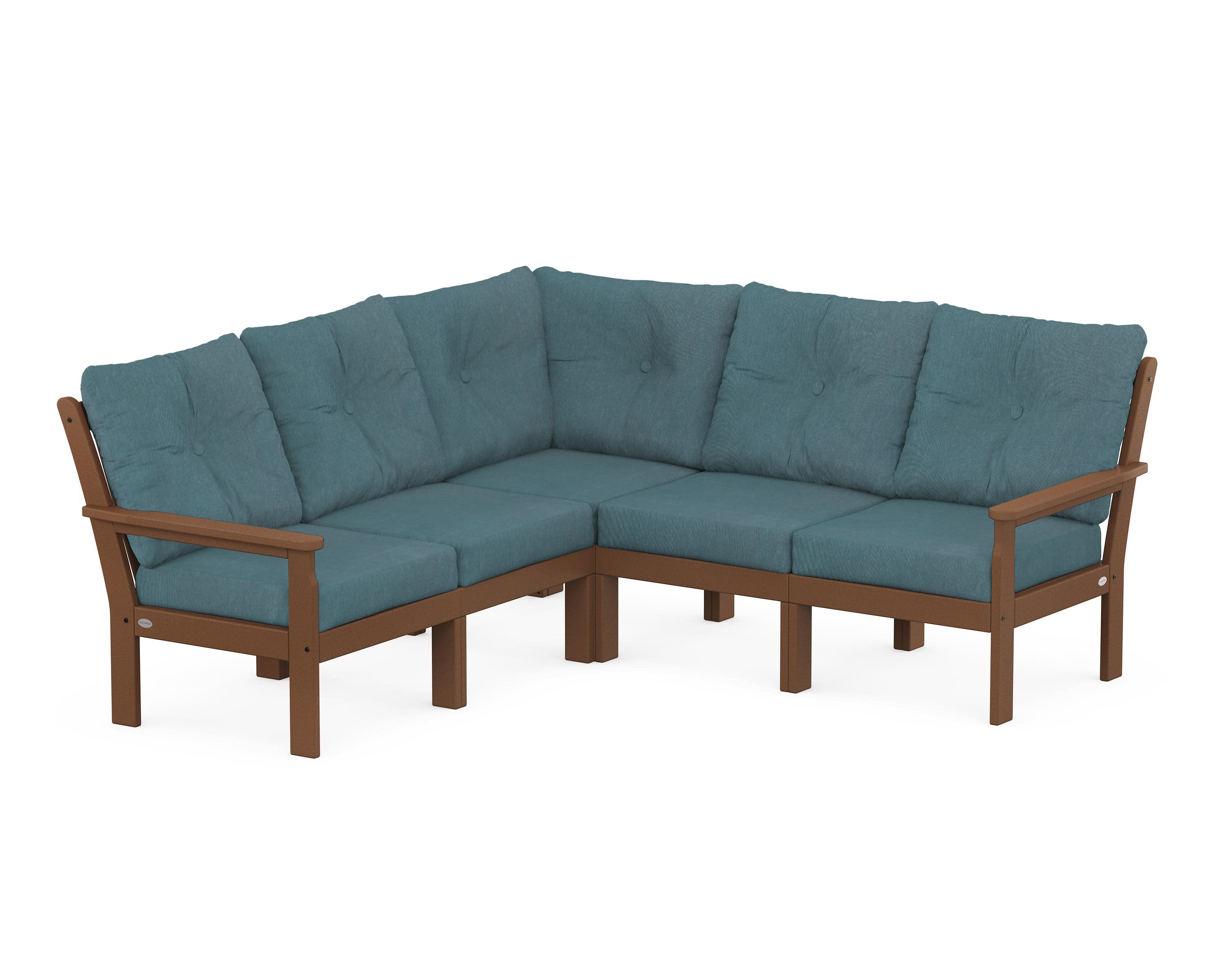 Vineyard 5-Piece Sectional in Teak / Ocean Teal