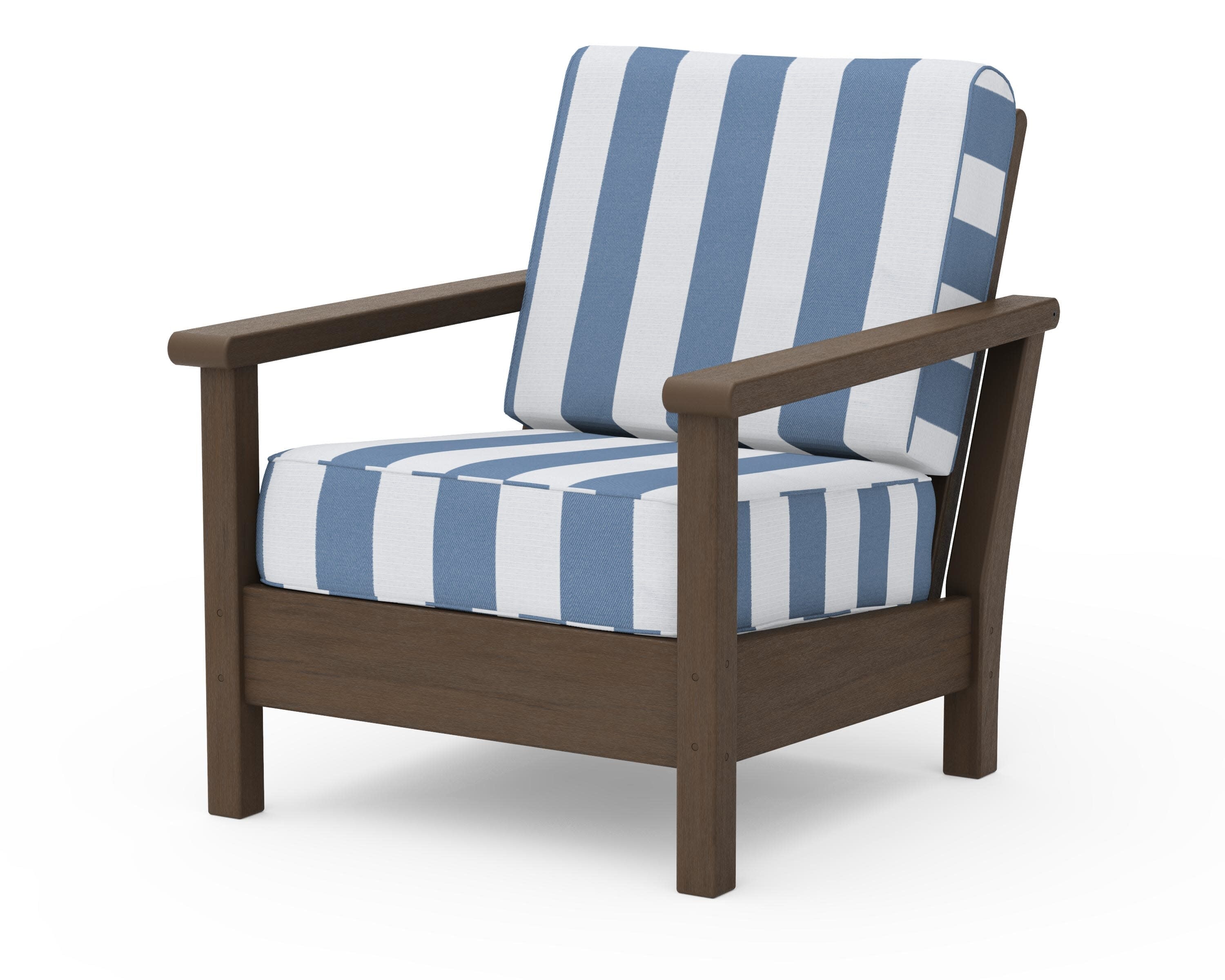 Harbour Deep Seating Chair in Kona / Cabana Stripe Sky Blue