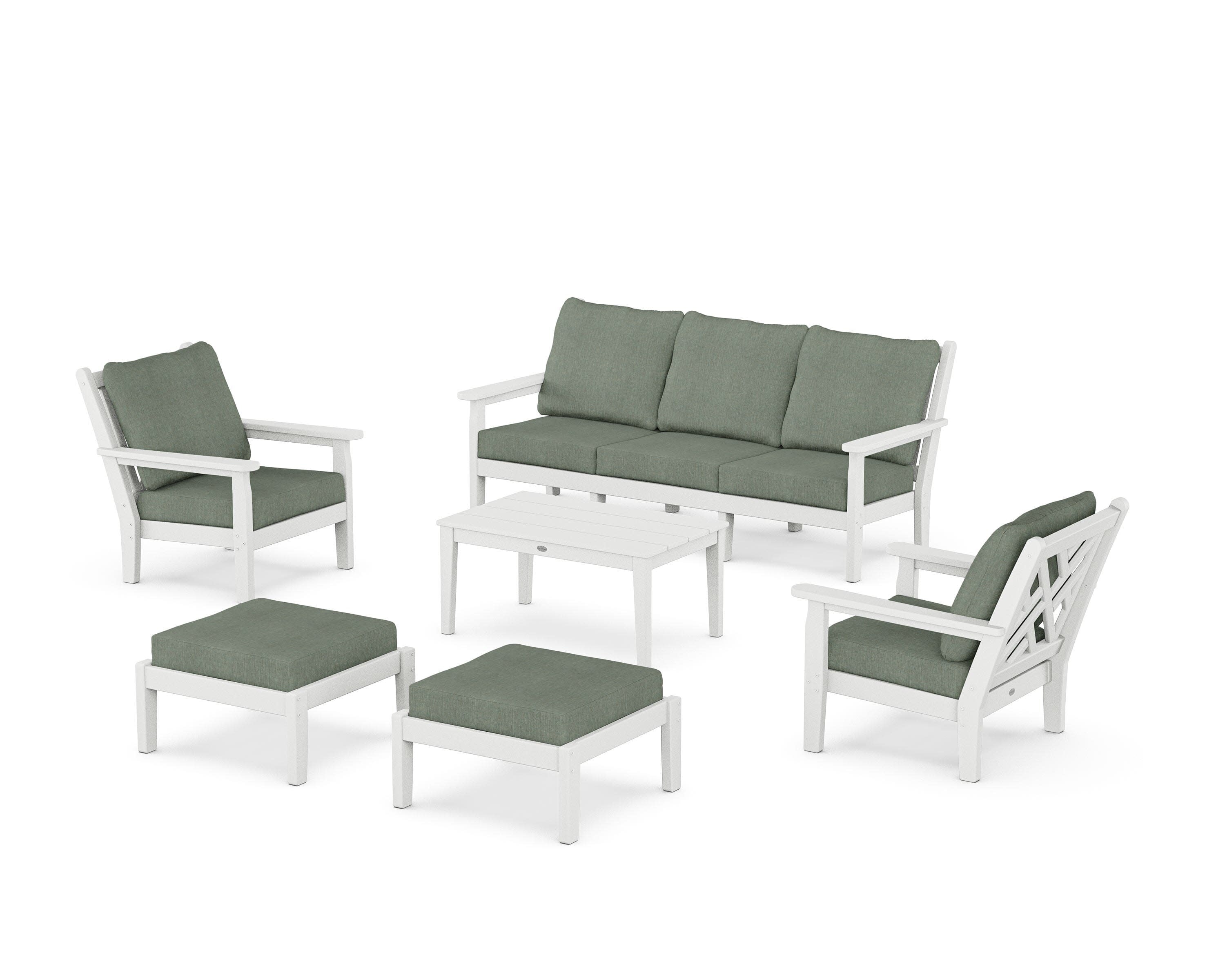 Chippendale 6-Piece Lounge Sofa Set in White / Cast Sage