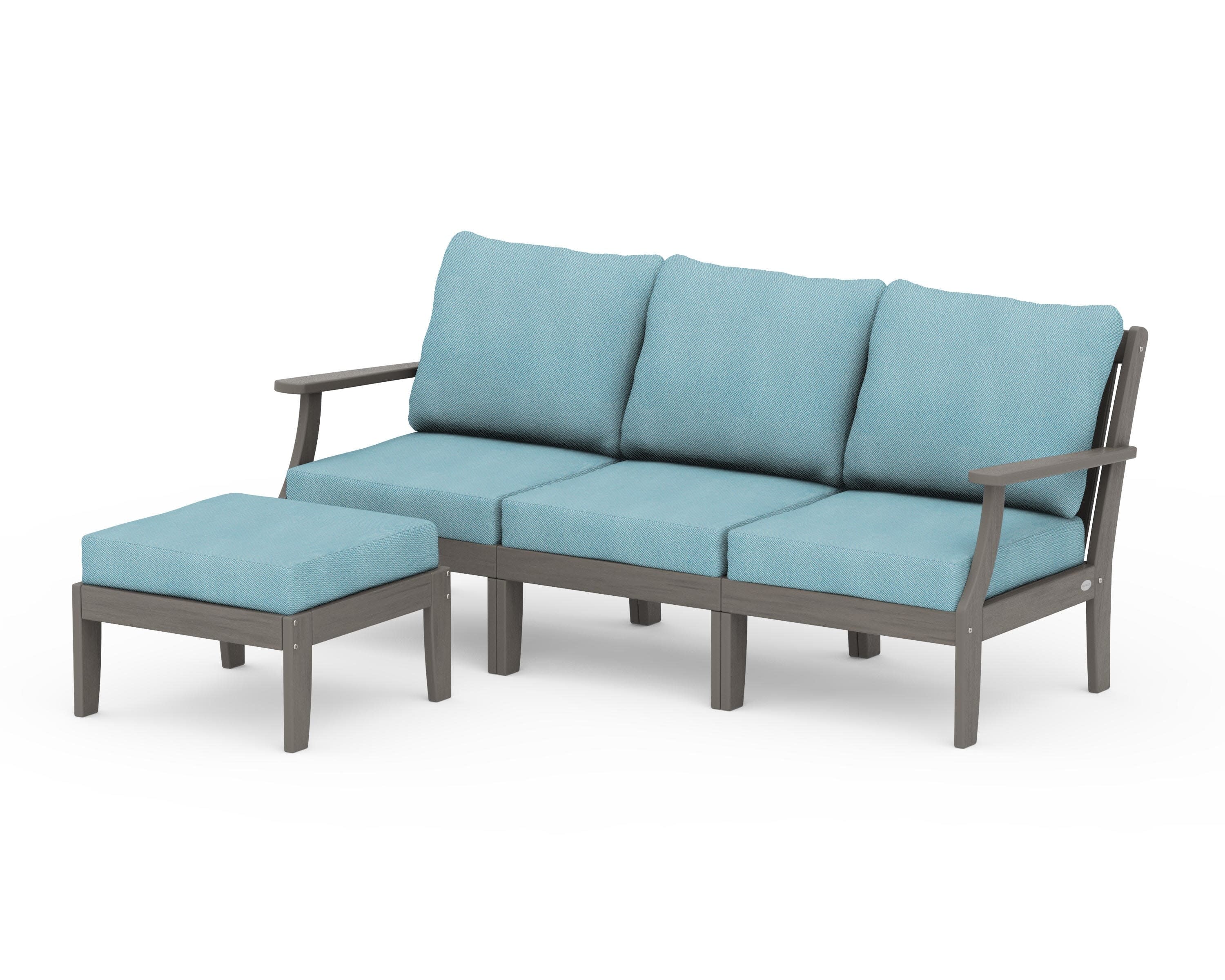 Braxton Modular 4-Piece Deep Seating Set with Ottoman in Driftwood / Lattice Sky Blue