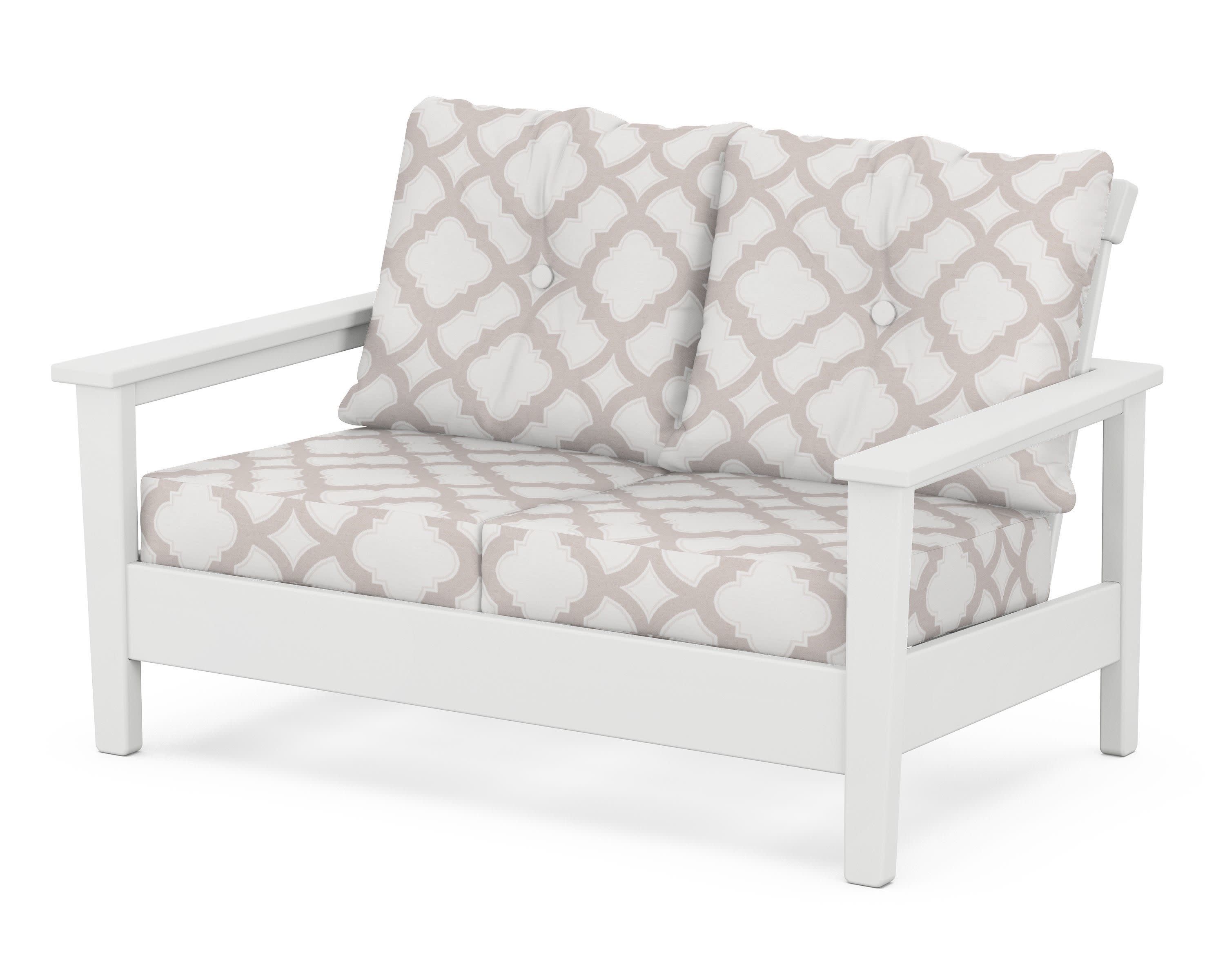 Prescott Deep Seating Loveseat in White / Trellis Dune Burlap