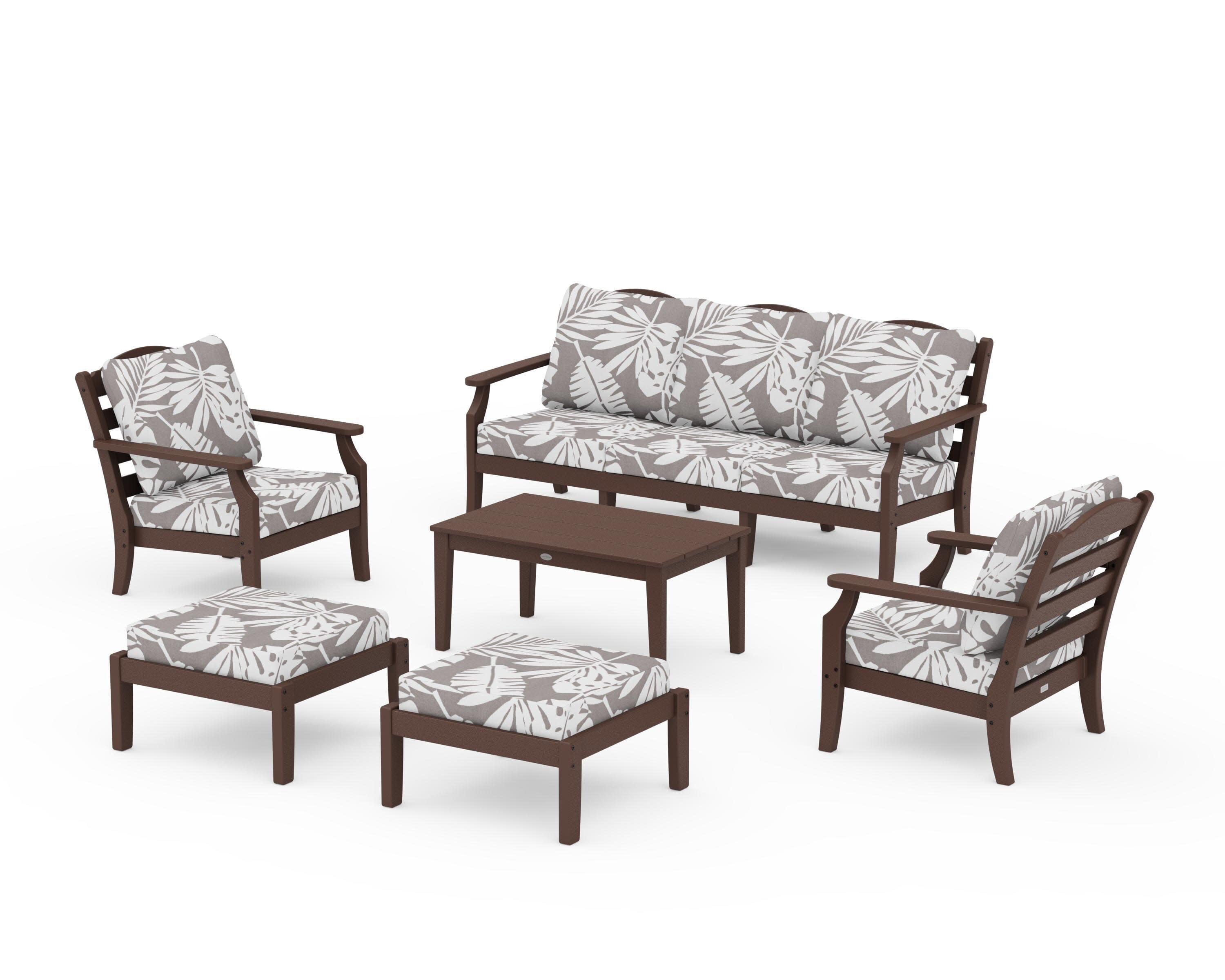 Savannah 6-Piece Lounge Sofa Set in Mahogany / Leaf Grey Mist