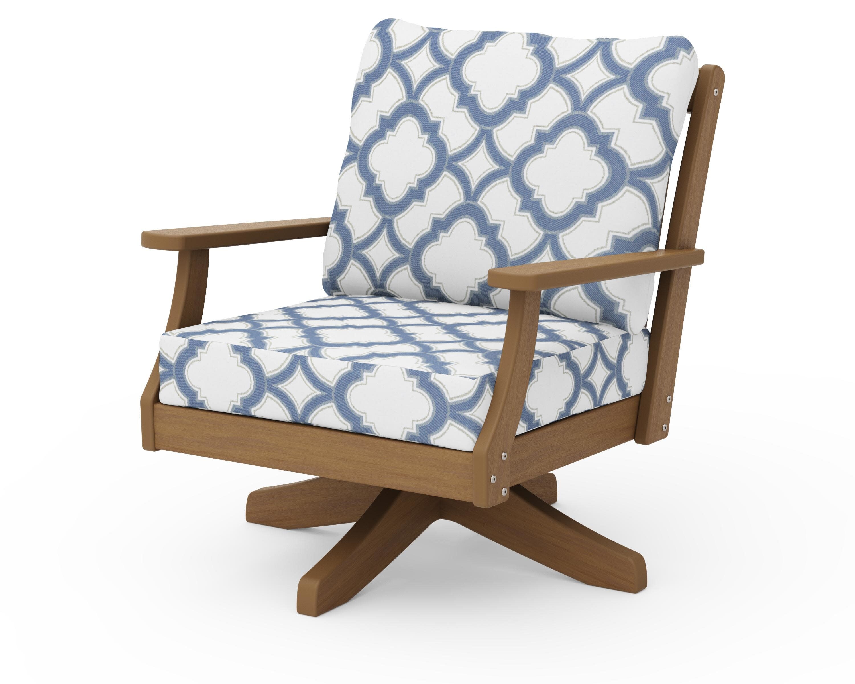 Braxton Deep Seating Swivel Chair in Natural / Trellis Sky Blue