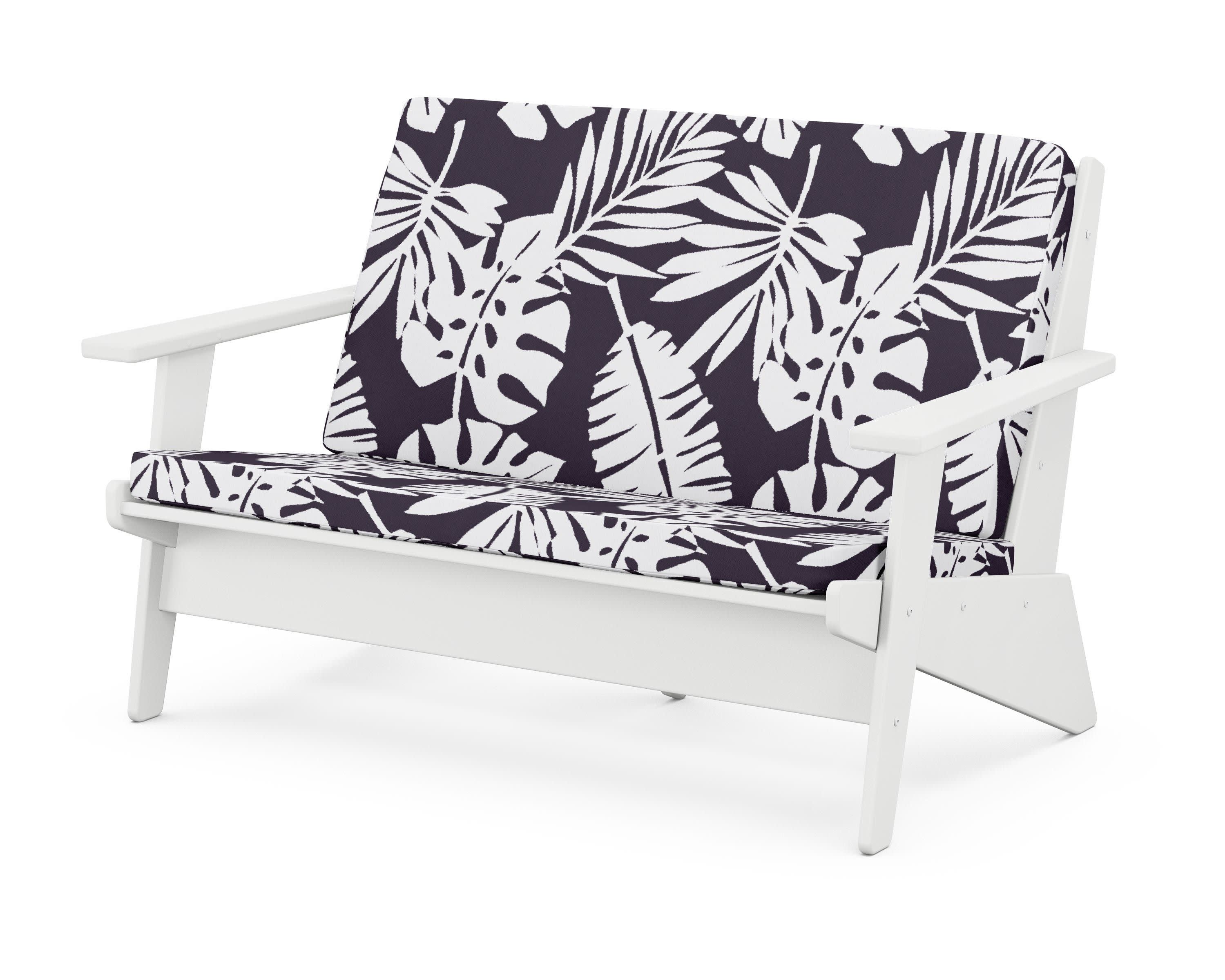 Riviera Modern Lounge Loveseat in White / Leaf Navy