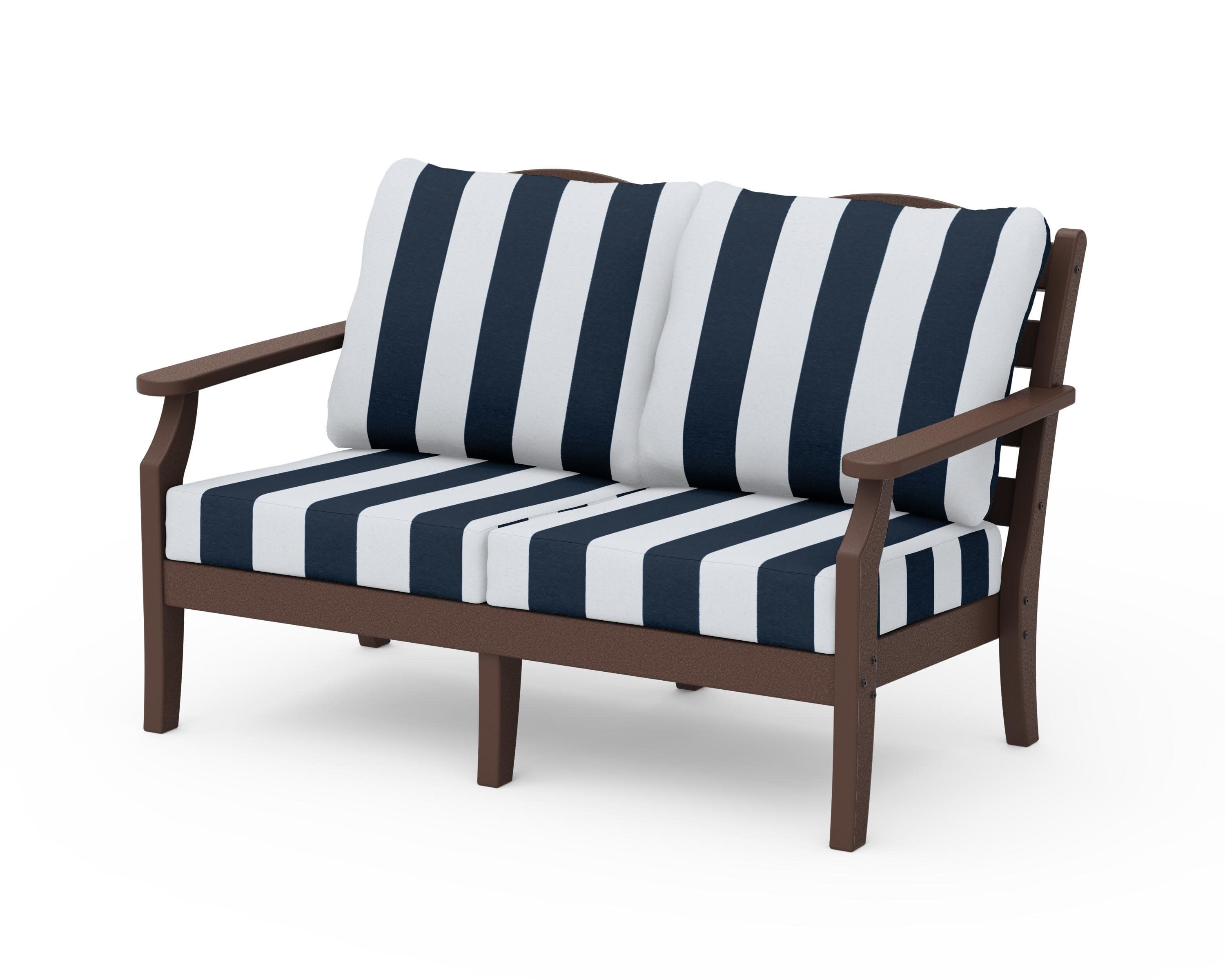 Savannah Deep Seating Loveseat in Mahogany / Cabana Stripe Marine Indigo
