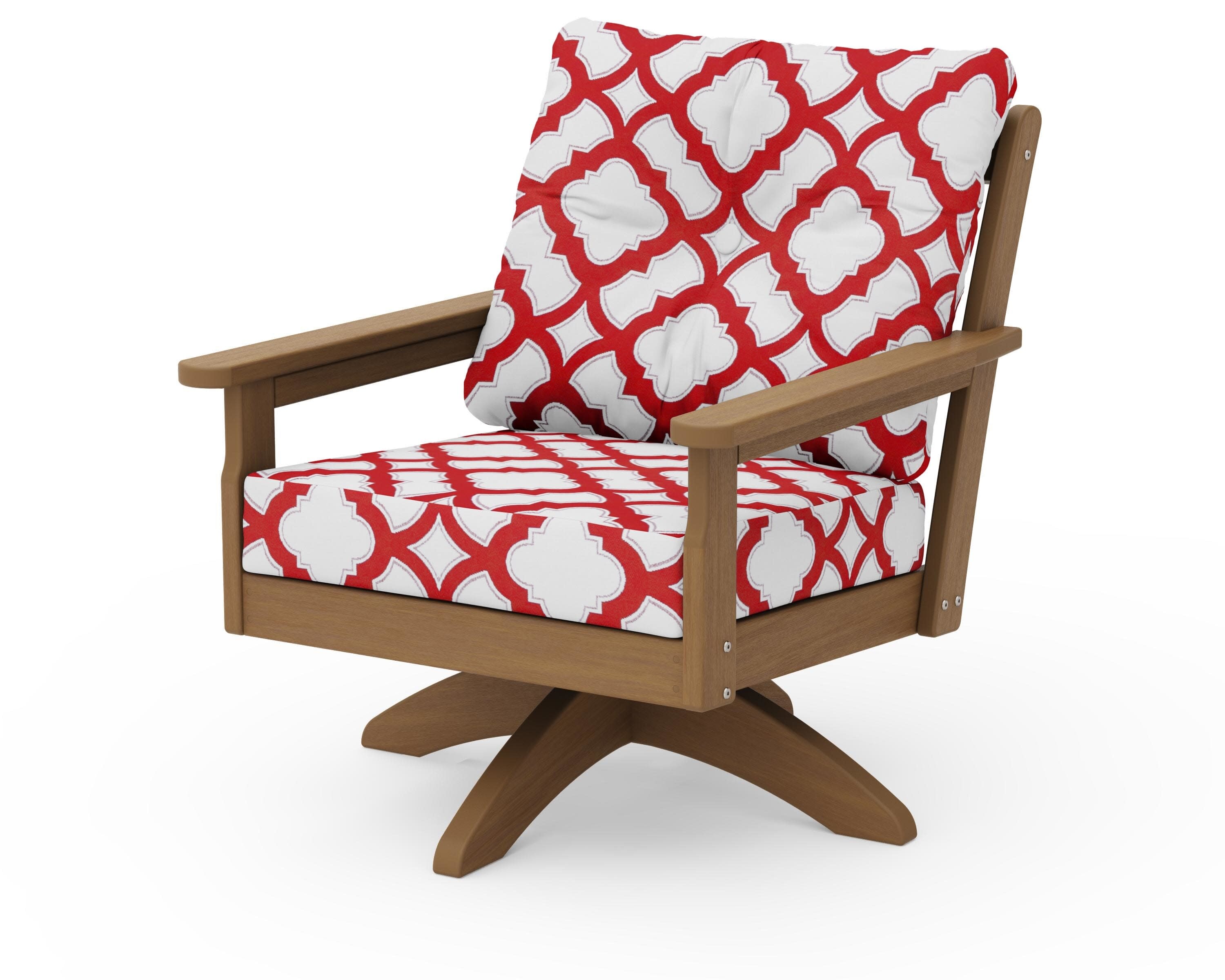 Vineyard Deep Seating Swivel Chair in Natural / Trellis Crimson