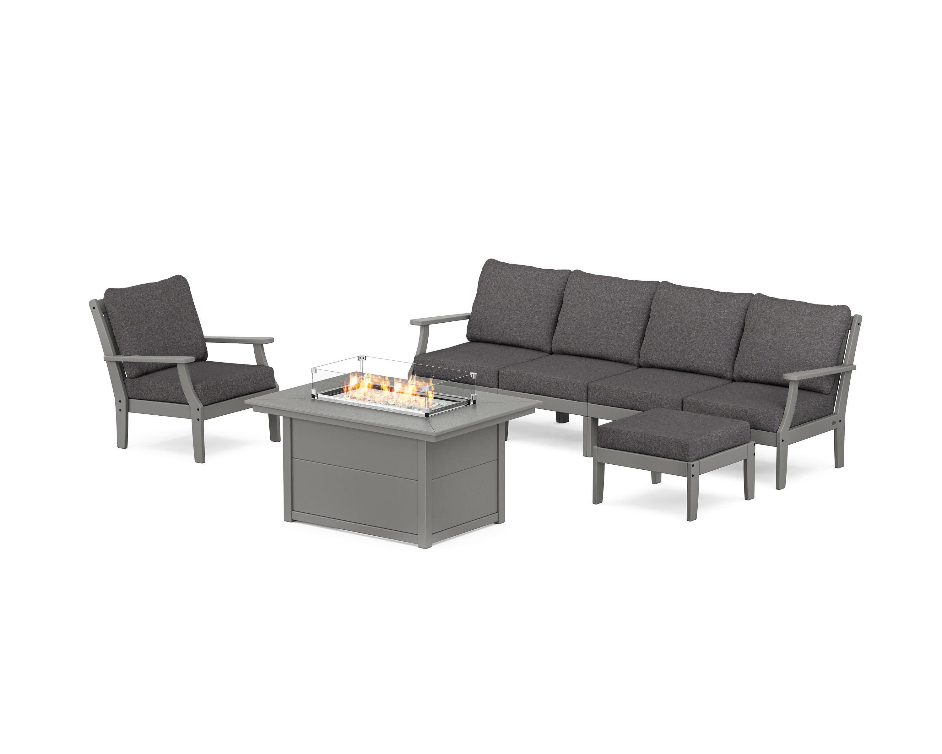 Braxton Sectional Lounge and Fire Pit Set in Slate Grey / Ash Charcoal
