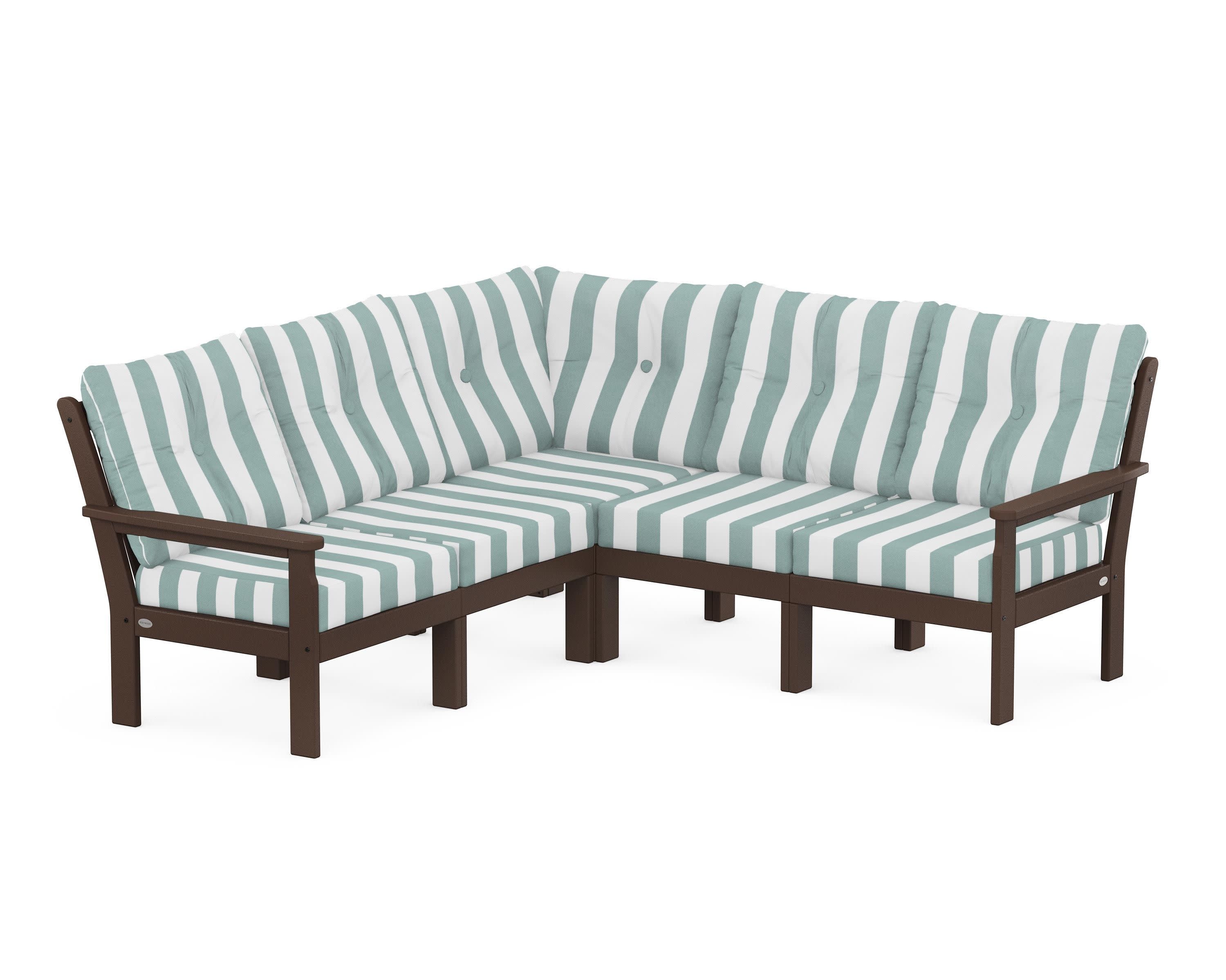 Vineyard 5-Piece Sectional in Mahogany / Cabana Stripe Glacier Spa