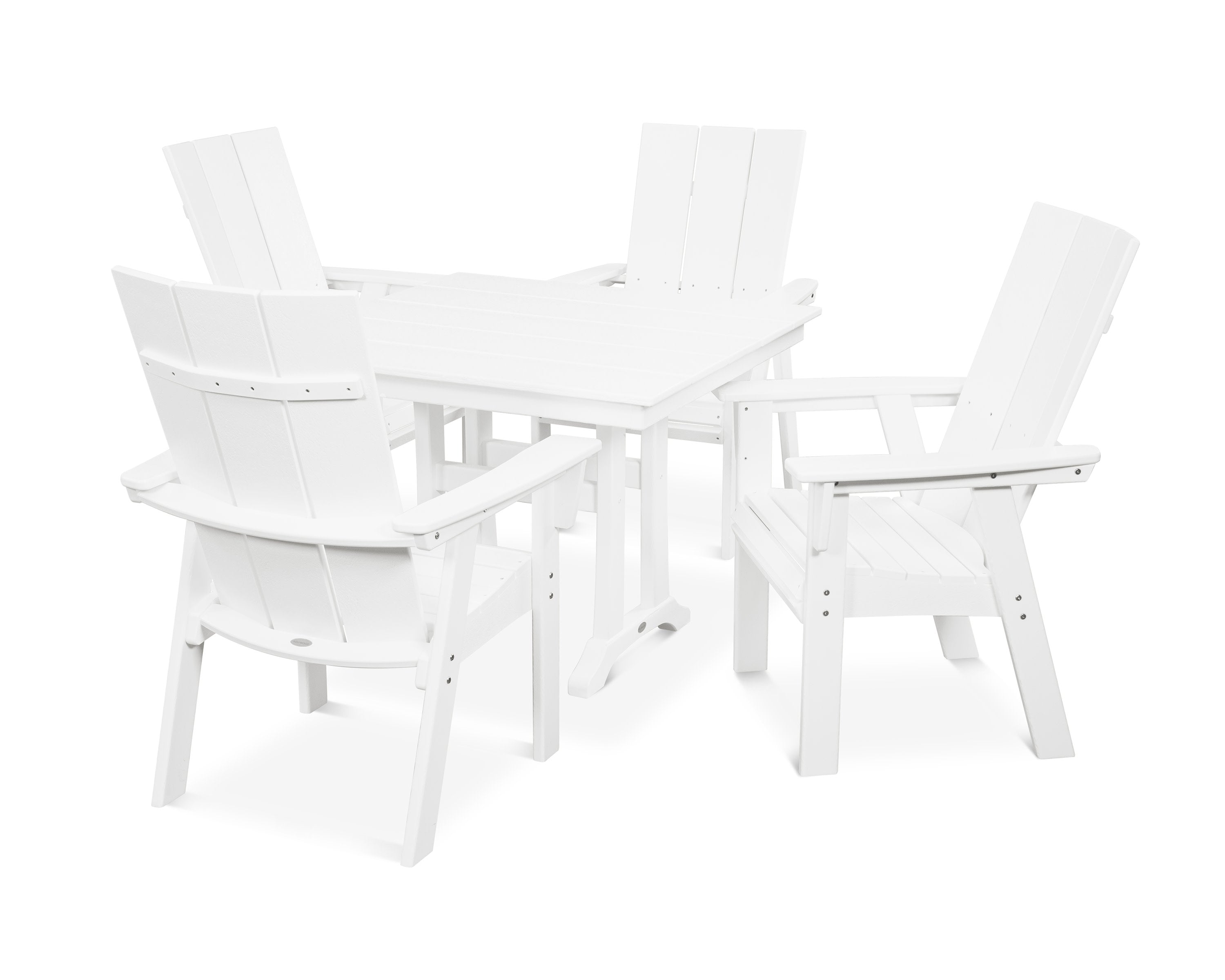 Modern Curveback Adirondack 5-Piece Farmhouse Trestle Dining Set in White