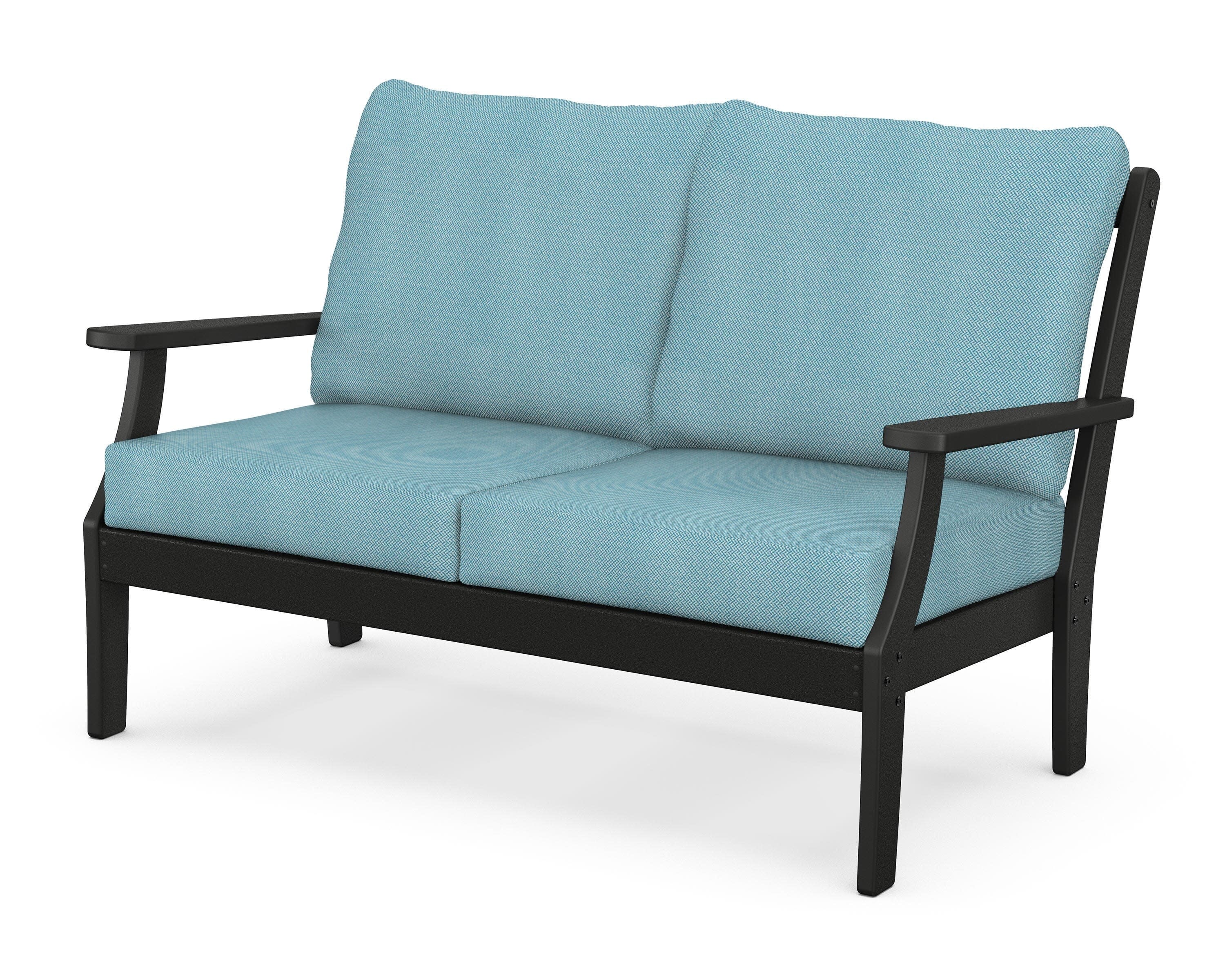 Braxton Deep Seating Loveseat in Black / Lattice Sky Blue