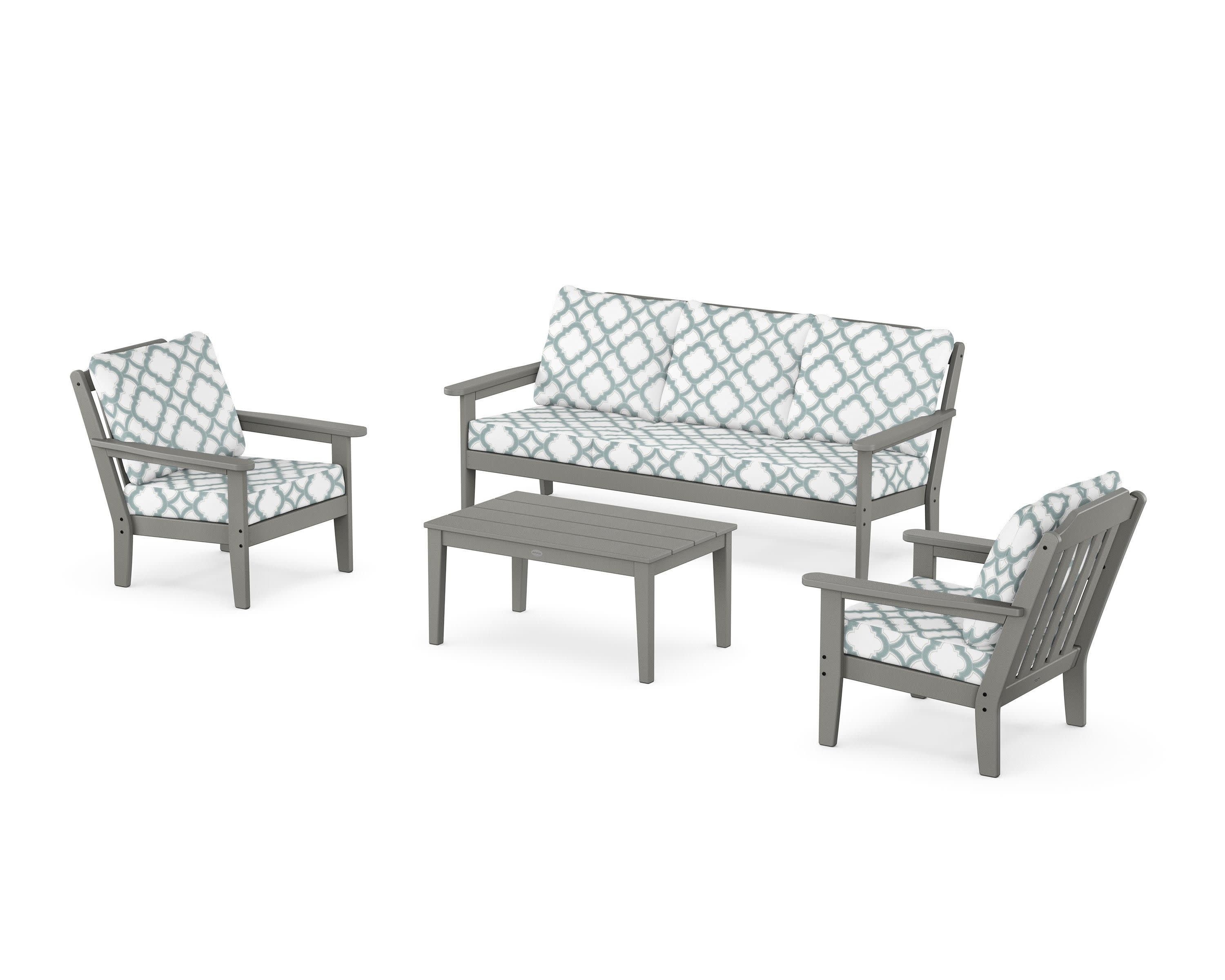 Cottage 4-Piece Deep Seating Set with Sofa in Slate Grey / Trellis Glacier Spa