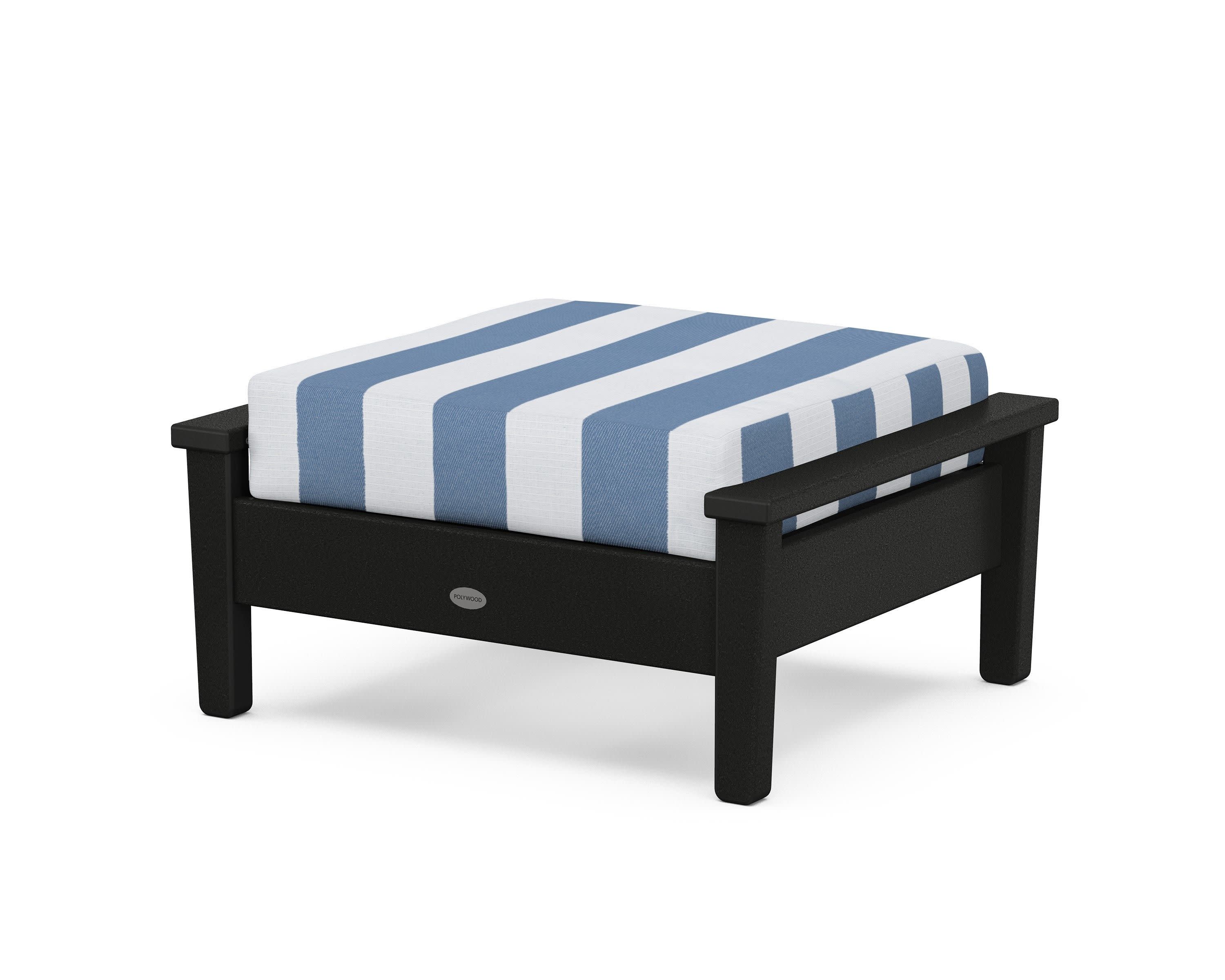 Prescott Deep Seating Ottoman in Black / Cabana Stripe Sky Blue