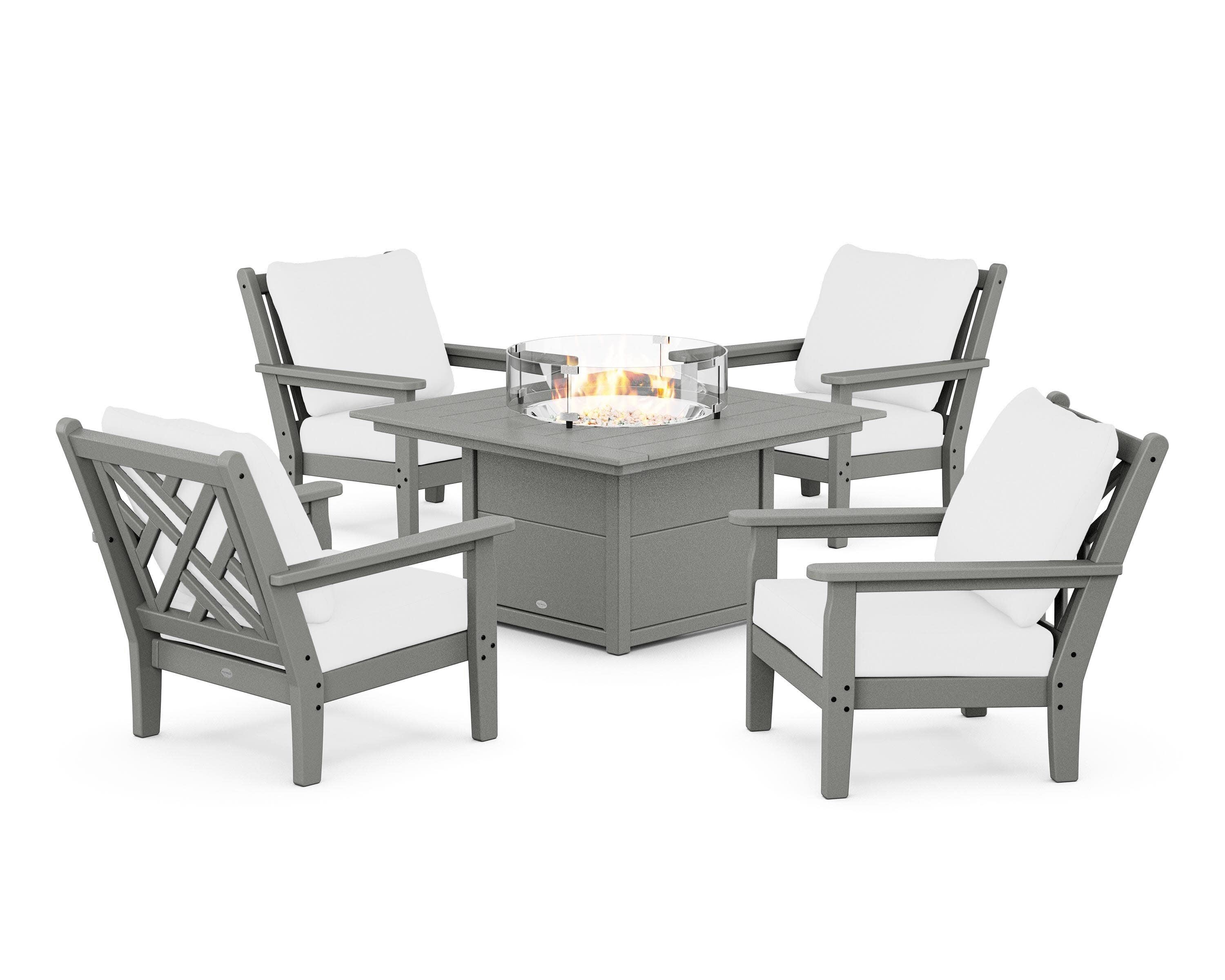 Chippendale 5-Piece Deep Seating Set with Fire Pit Table in Slate Grey / Natural