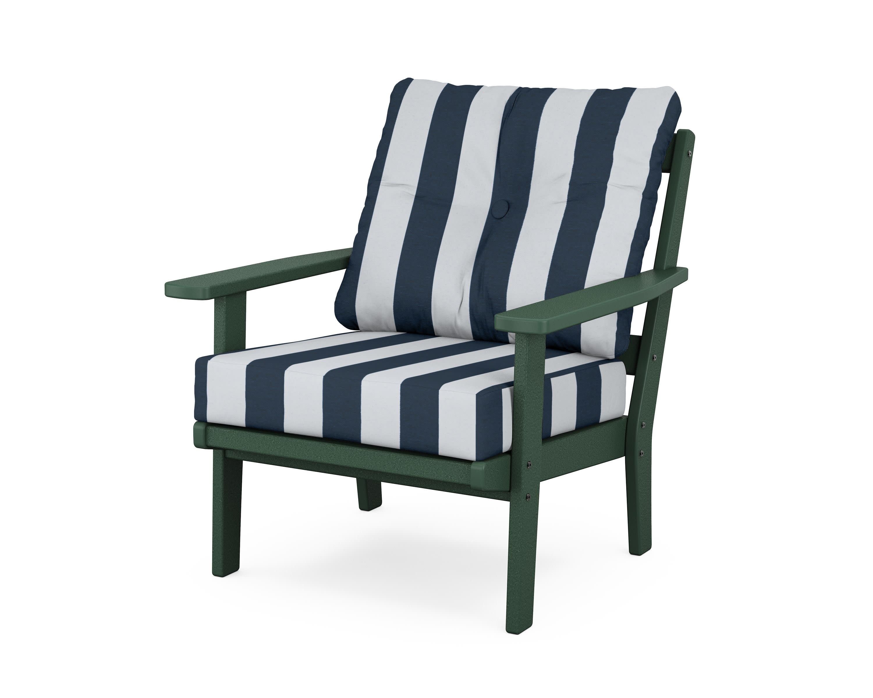 Oxford Deep Seating Chair in Green / Cabana Stripe Marine Indigo