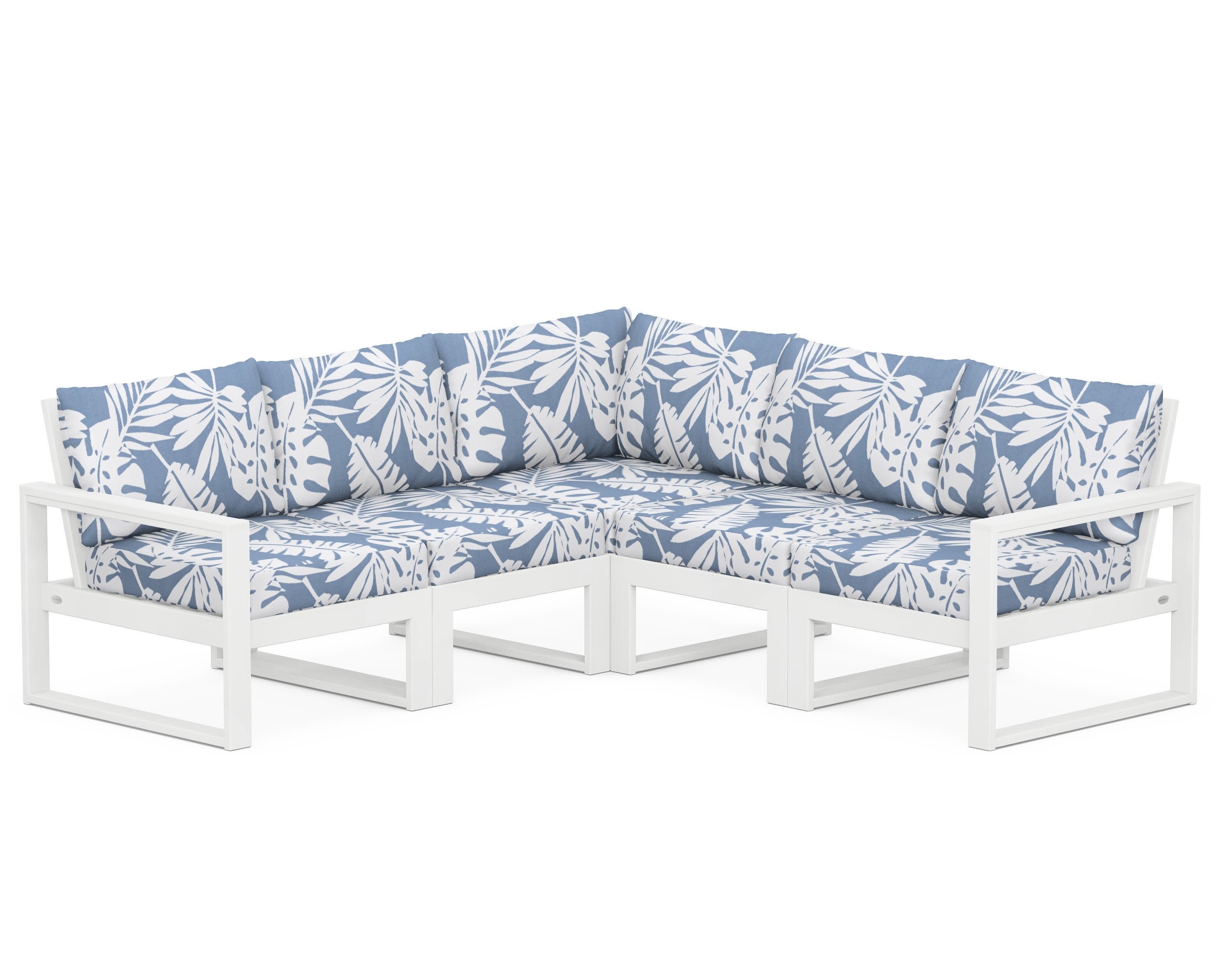 EDGE 5-Piece Modular Deep Seating Set in White / Leaf Sky Blue