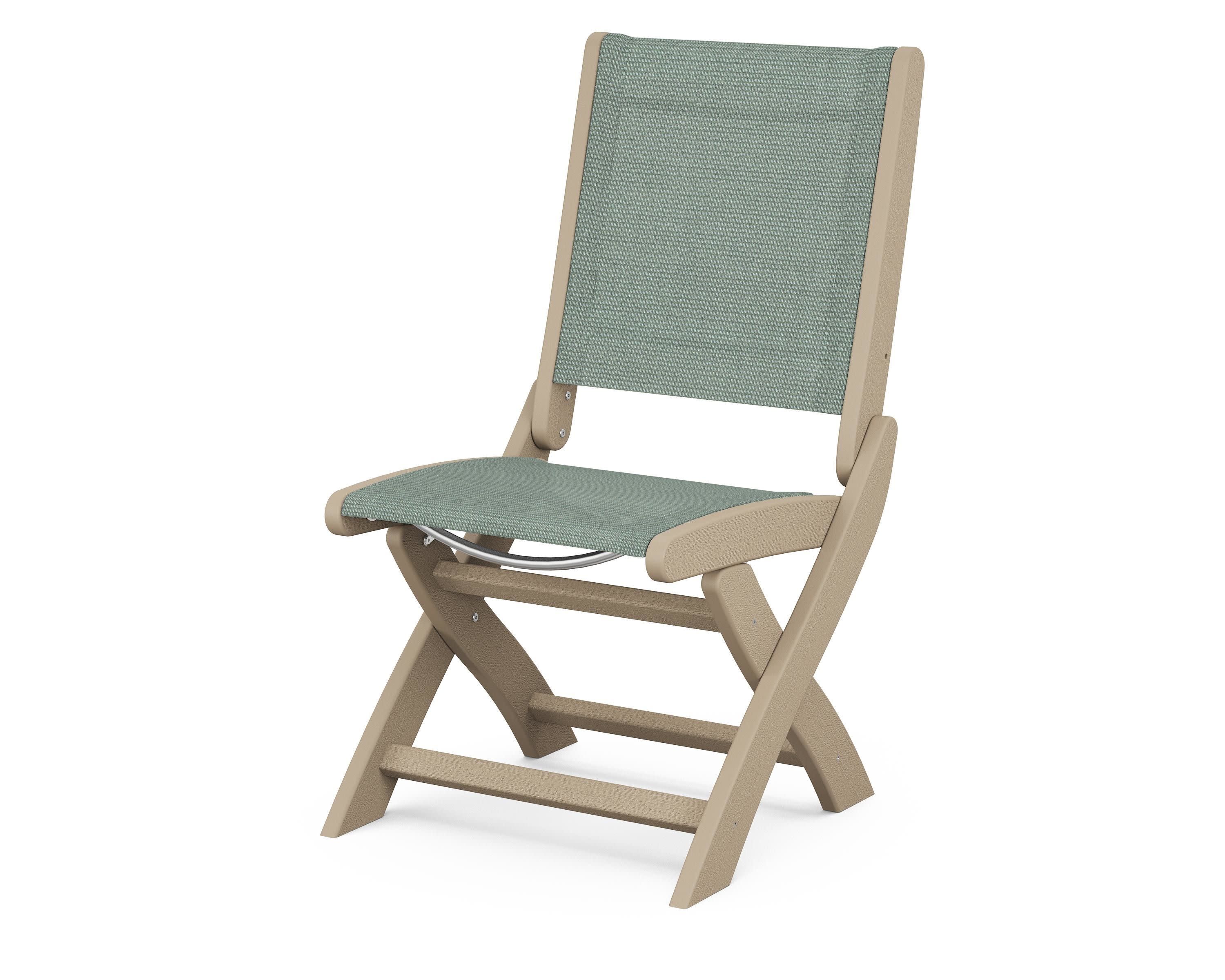 Coastal Folding Side Chair in Vintage Sahara / Dupioni Sea Mist Sling
