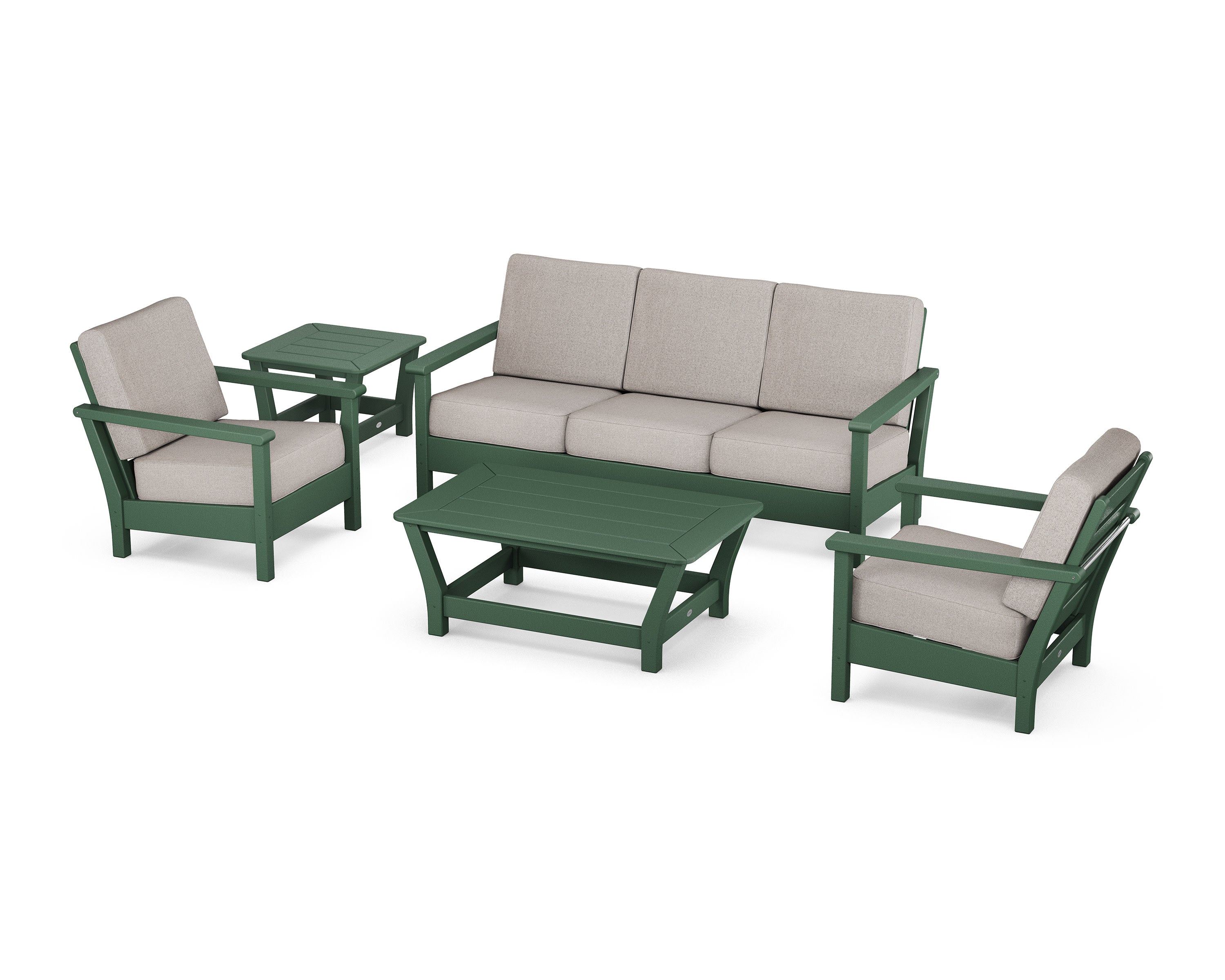 Harbour 5-Piece Deep Seating Set in Green / Weathered Tweed