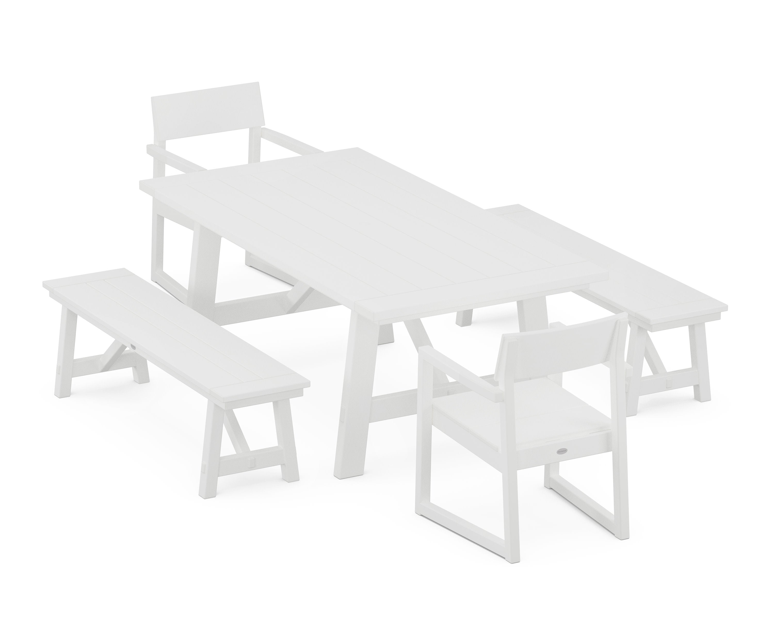 EDGE 5-Piece Rustic Farmhouse Dining Set With Benches in White