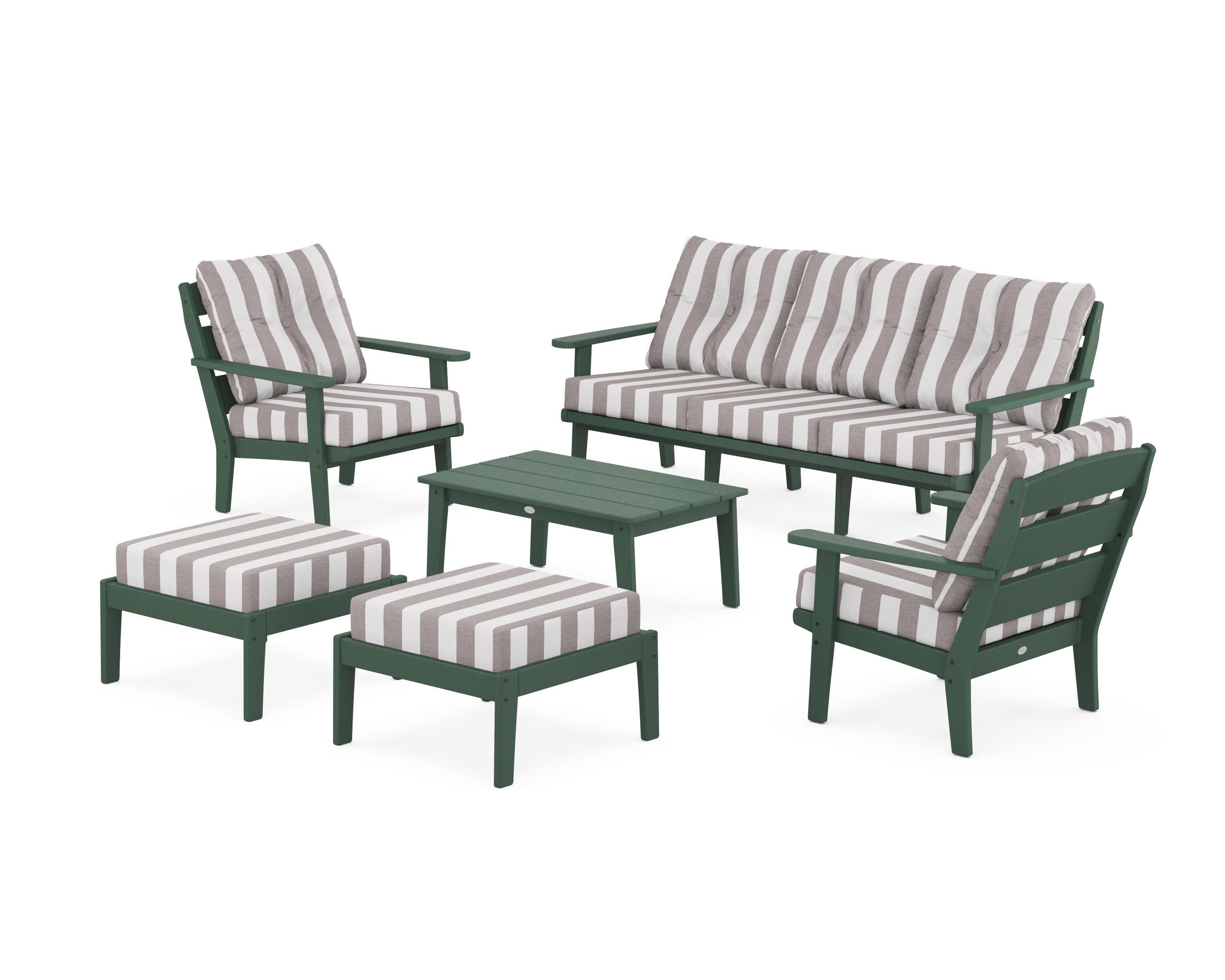 Lakeside 6-Piece Lounge Sofa Set in Green / Cabana Stripe Grey Mist