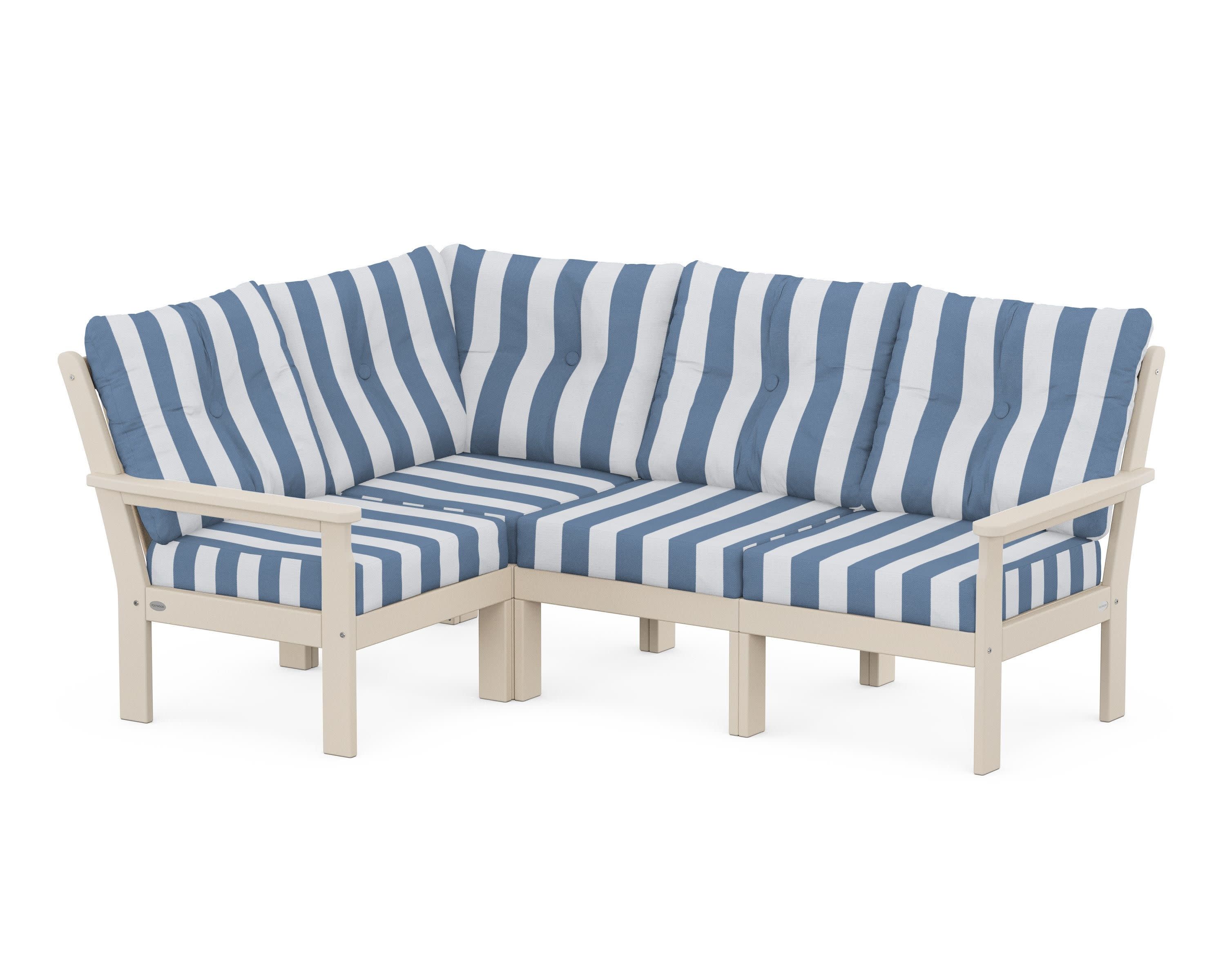 Vineyard 4-Piece Sectional in Sand / Cabana Stripe Sky Blue