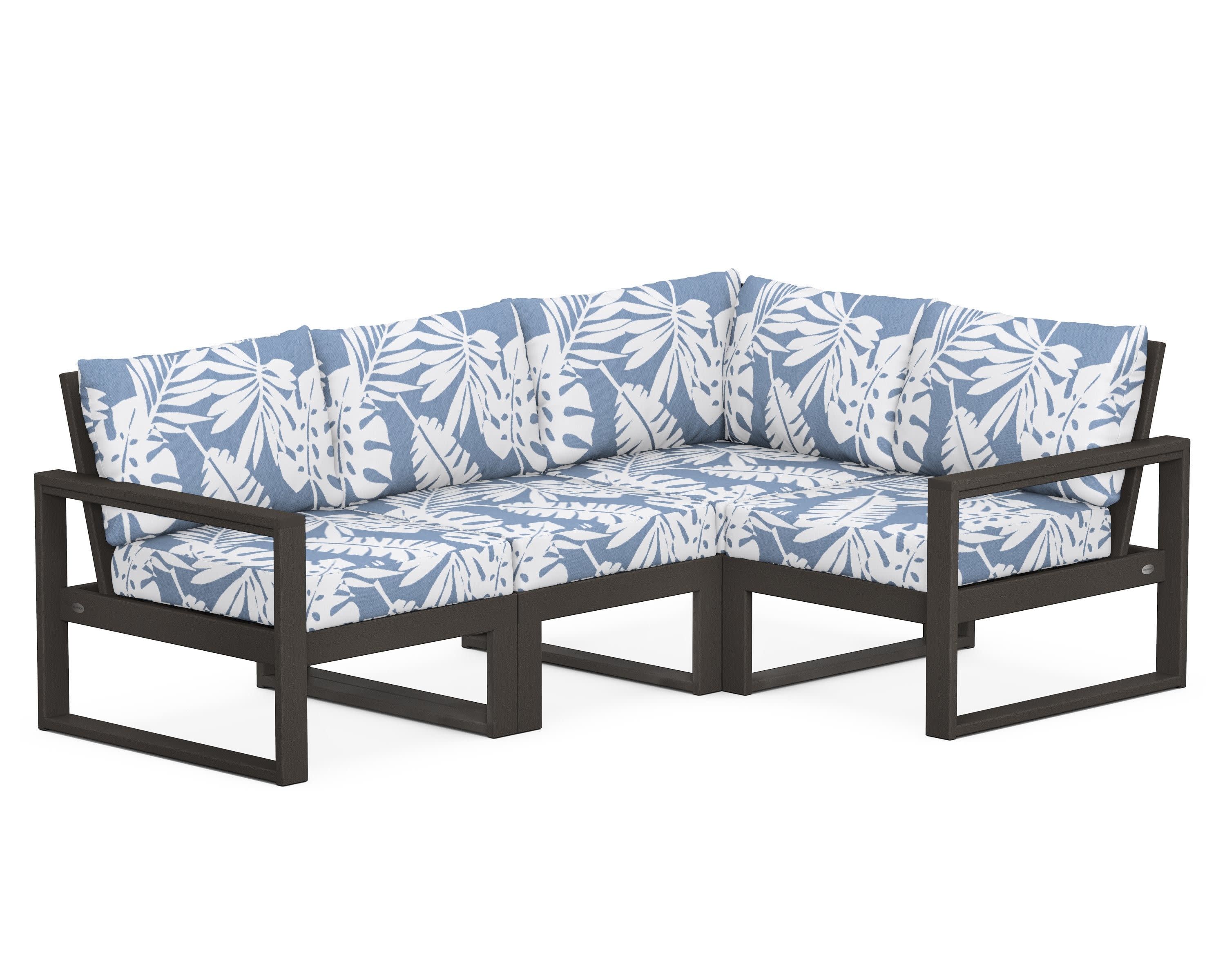 EDGE 4-Piece Modular Deep Seating Set in Vintage Coffee / Leaf Sky Blue