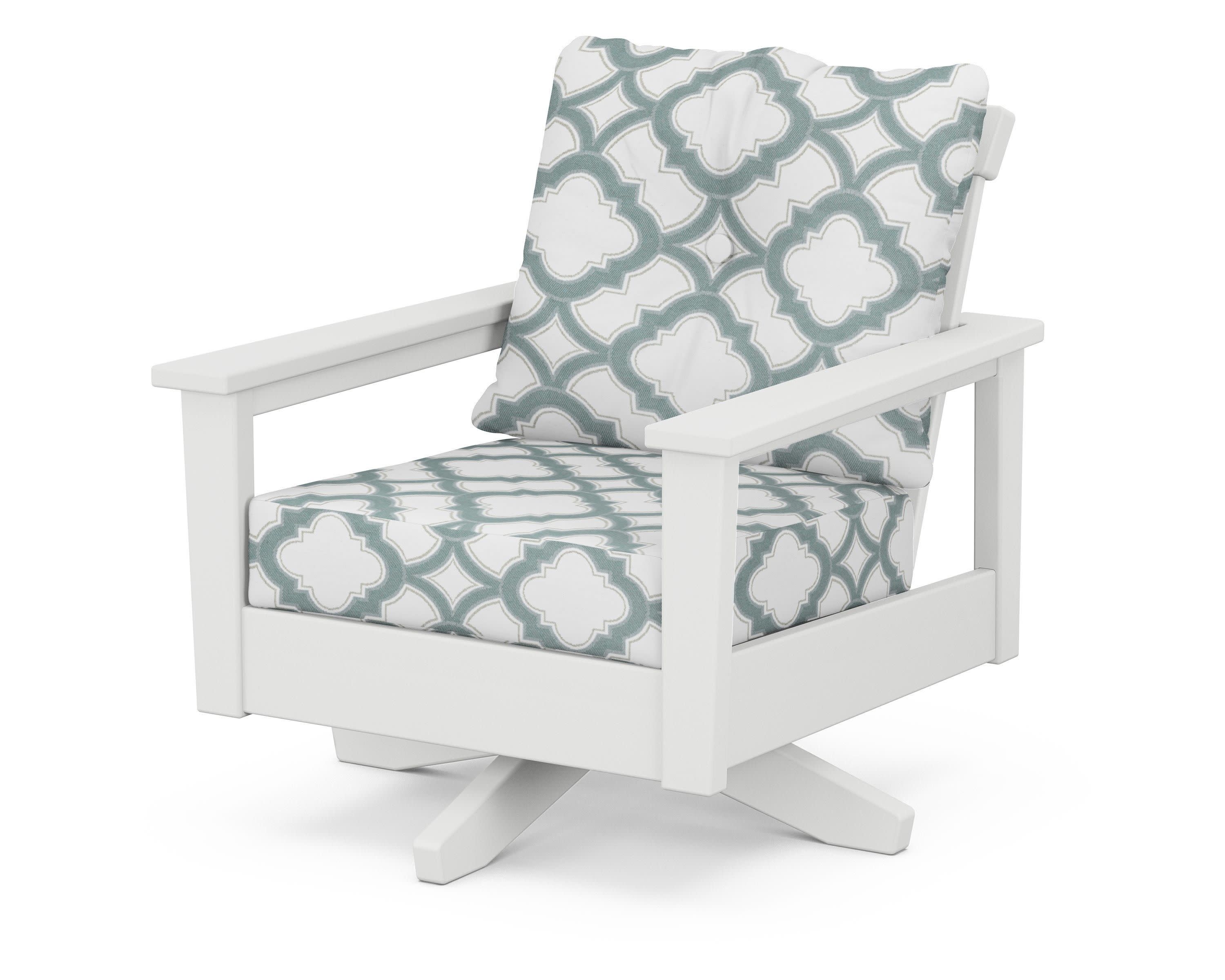 Prescott Deep Seating Swivel Chair in White / Trellis Glacier Spa