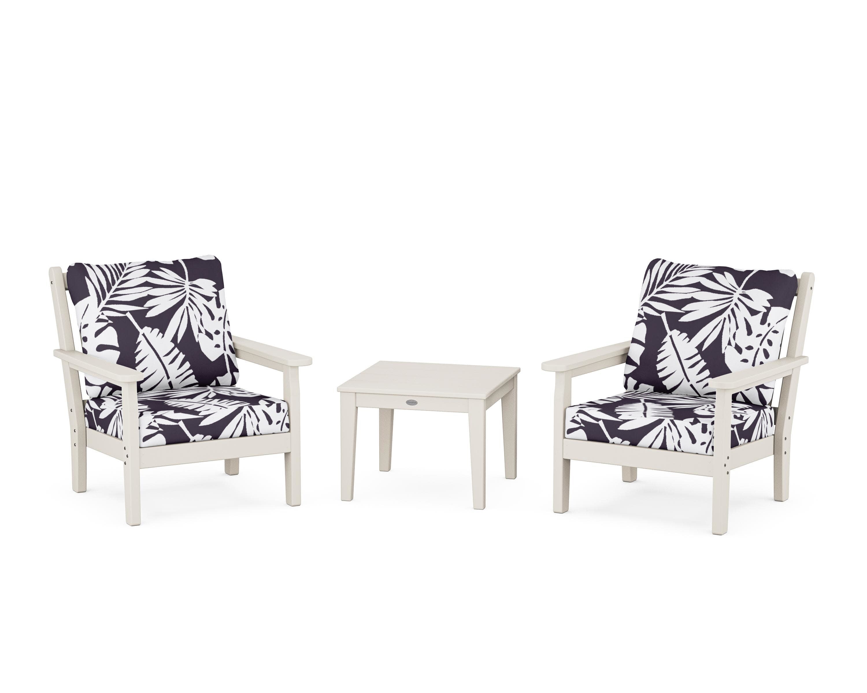 Chippendale 3-Piece Deep Seating Set in Sand / Leaf Navy