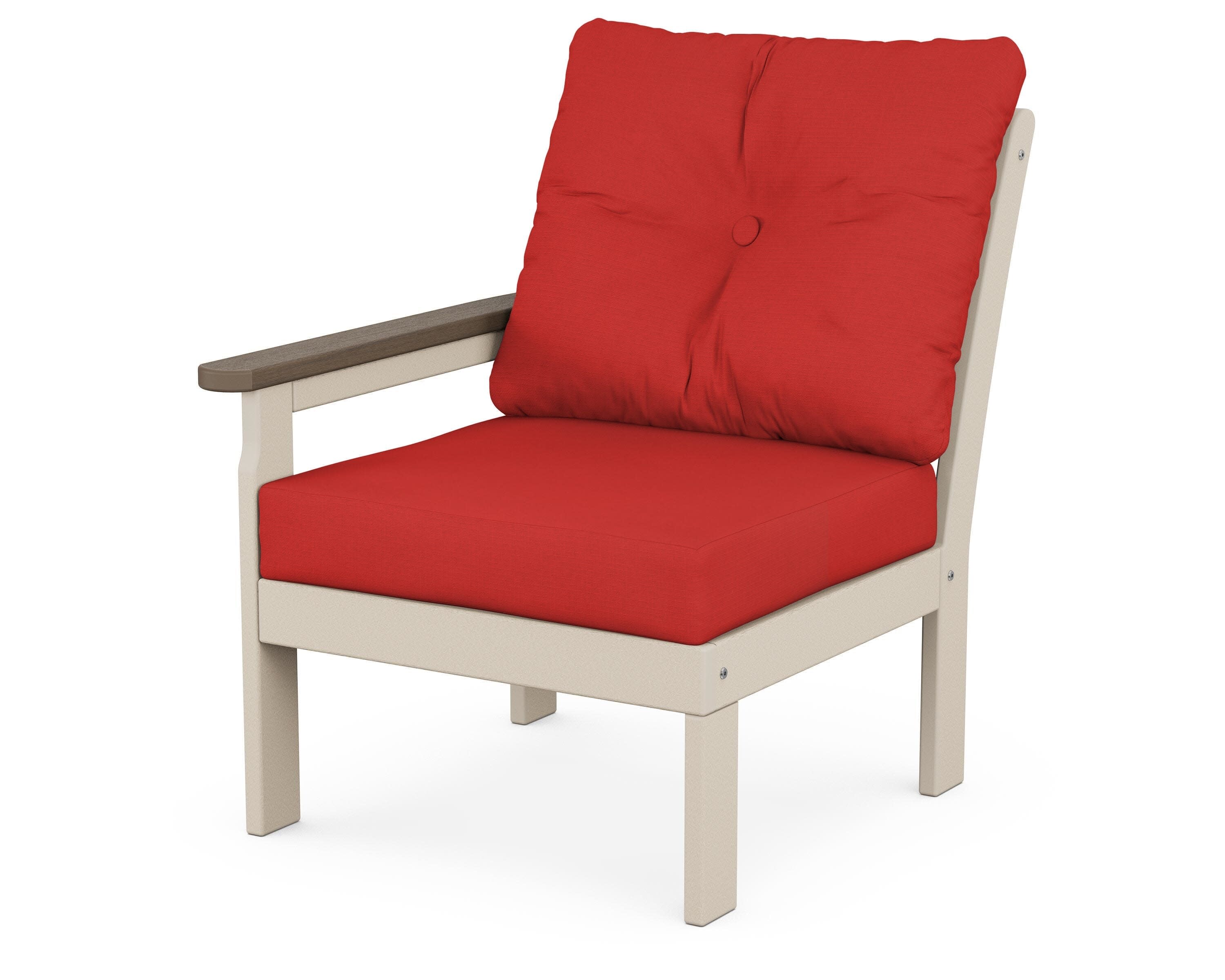 Vineyard Modular Left Arm Chair in Sand / Kona / Crimson Linen
