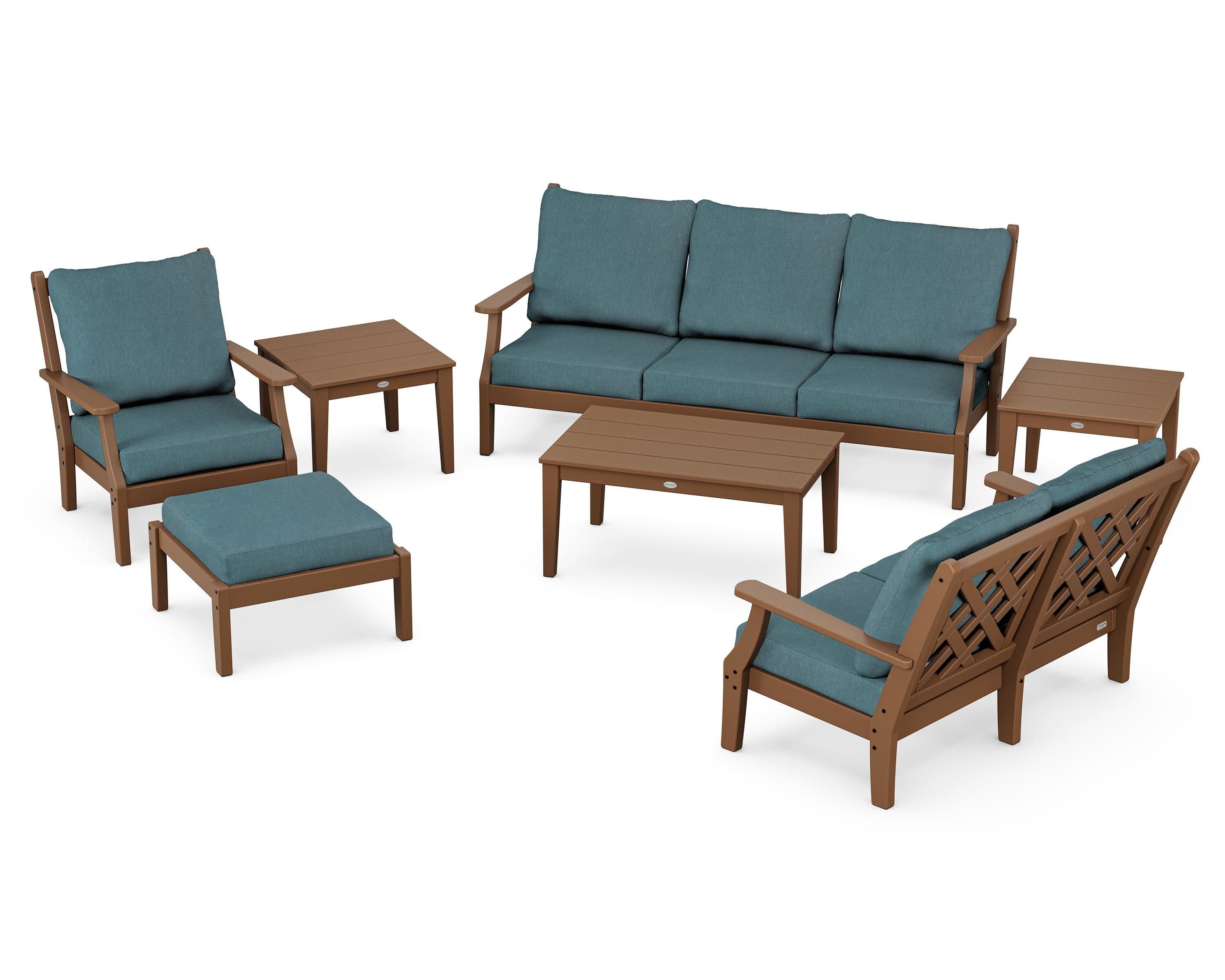 Wovendale 7-Piece Deep Seating Set in Teak / Ocean Teal