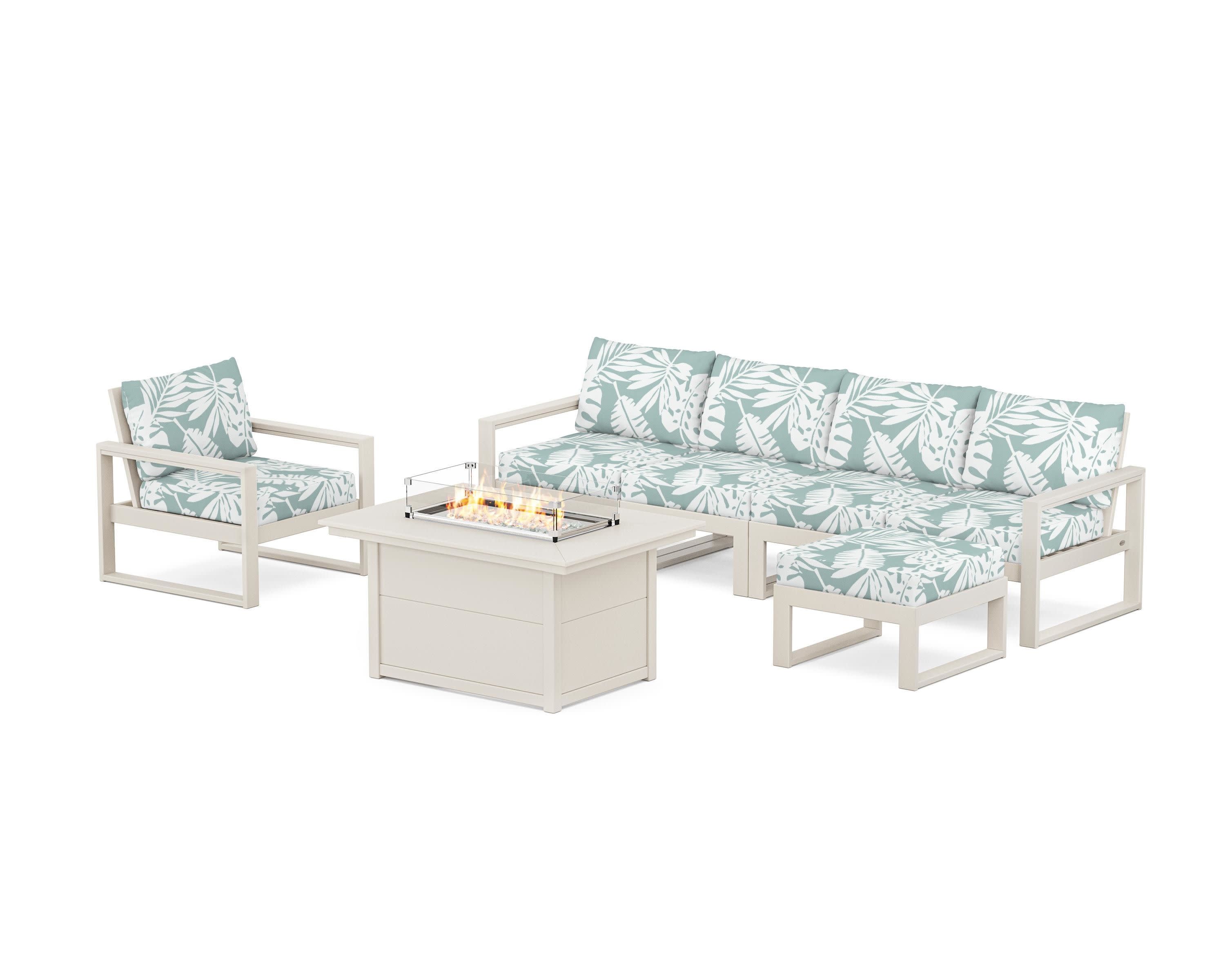 EDGE Sectional Lounge and Fire Pit Set in Sand / Leaf Glacier Spa