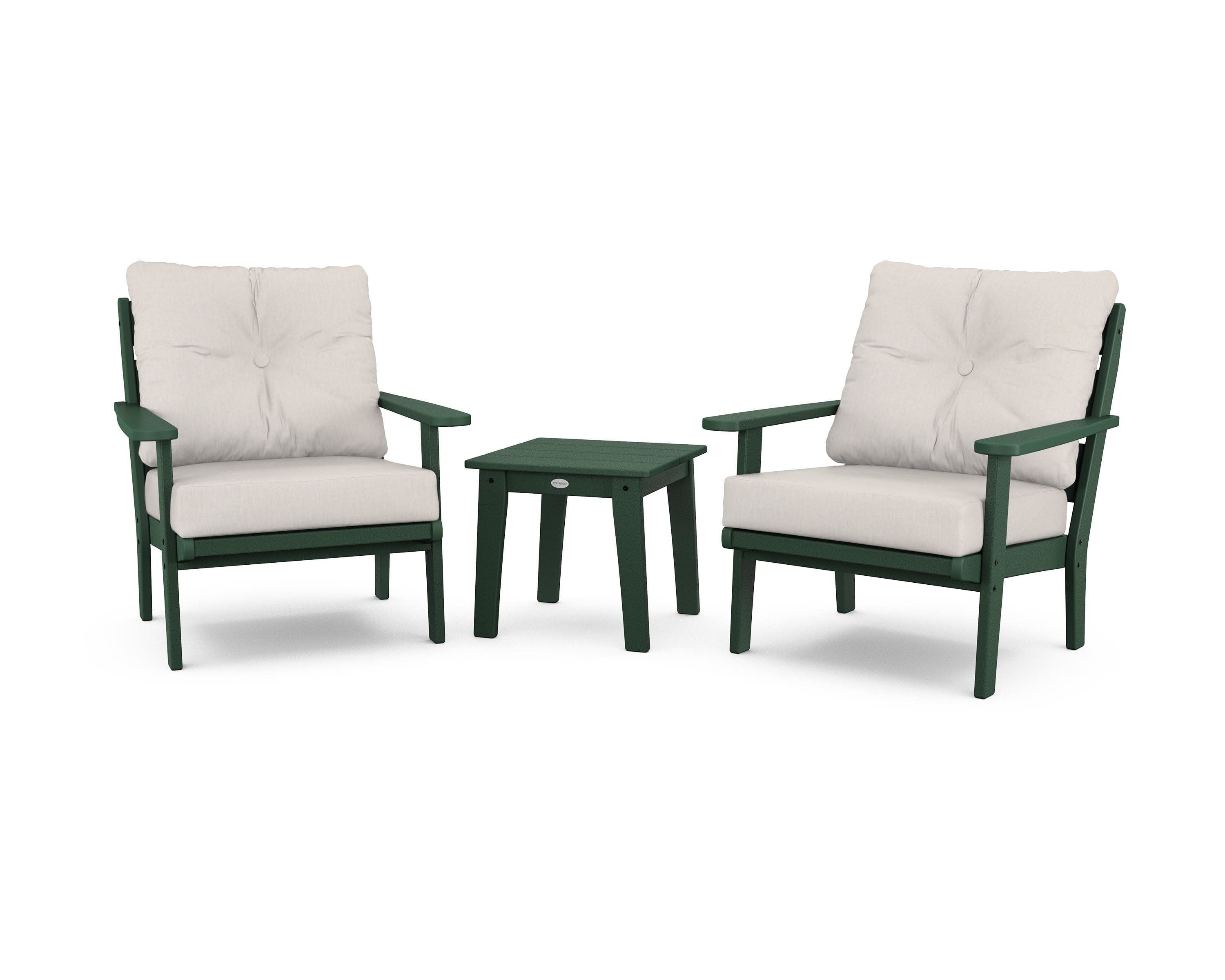 Lakeside 3-Piece Deep Seating Chair Set in Green / Cast Ash