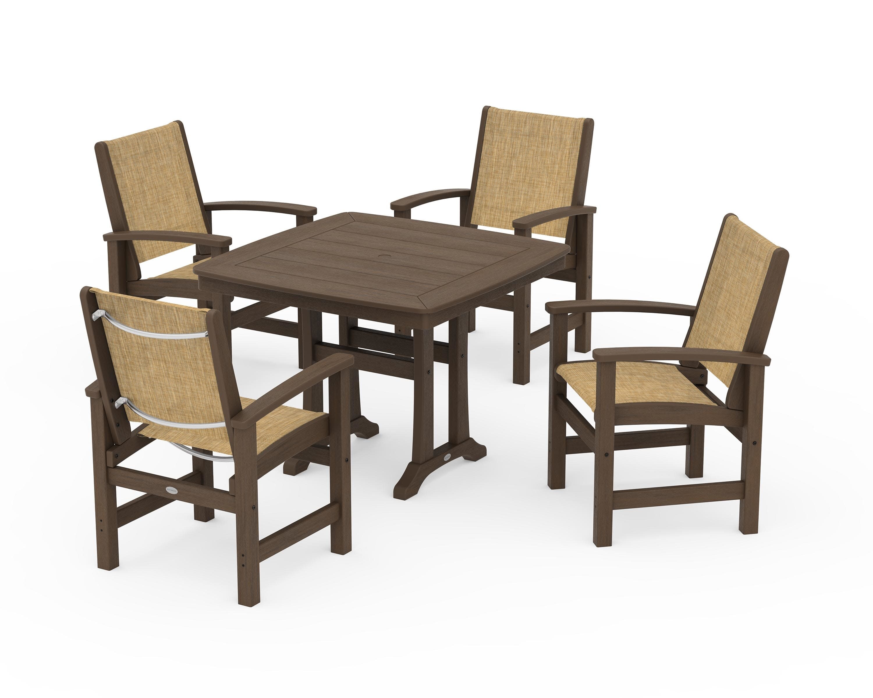 Coastal 5-Piece Dining Set with Trestle Legs in Kona / Burlap Sling