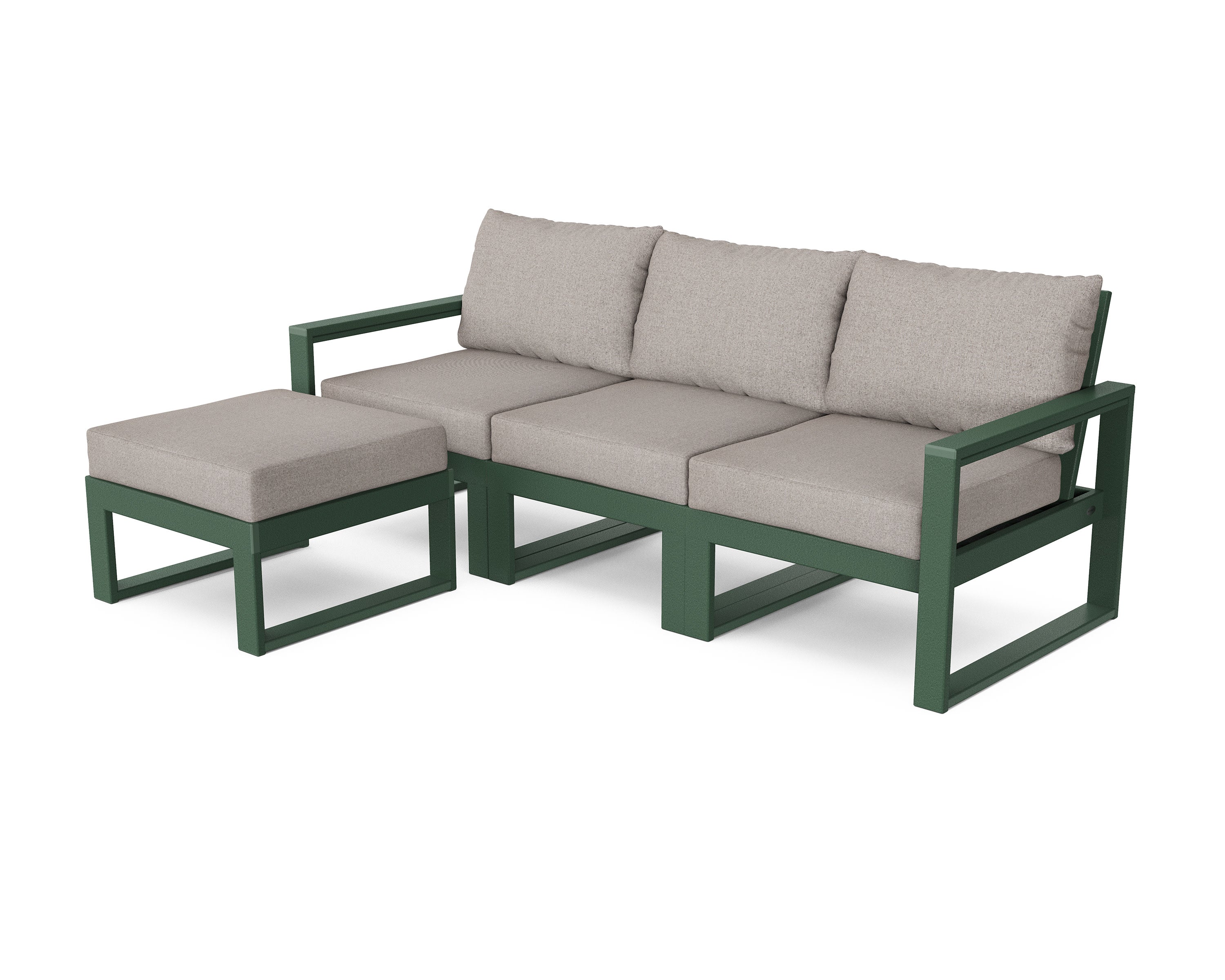 EDGE 4-Piece Modular Deep Seating Set with Ottoman in Green / Weathered Tweed