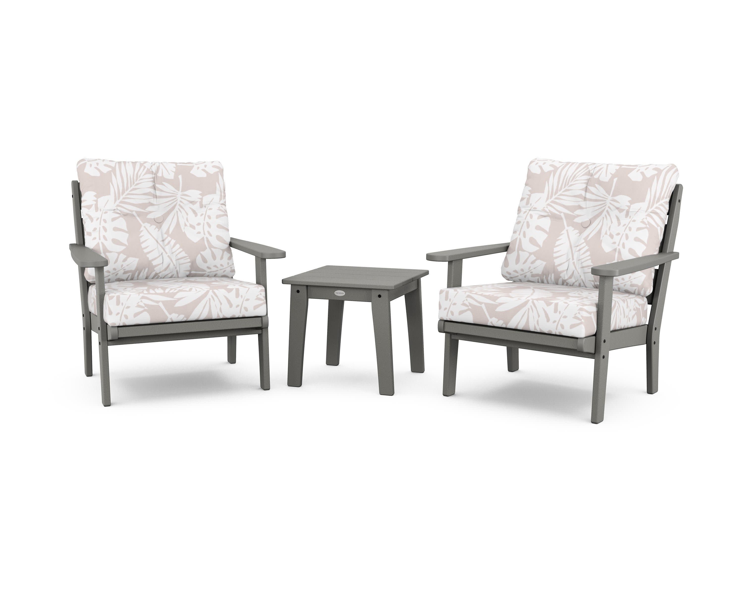 Lakeside 3-Piece Deep Seating Chair Set in Slate Grey / Leaf Dune Burlap