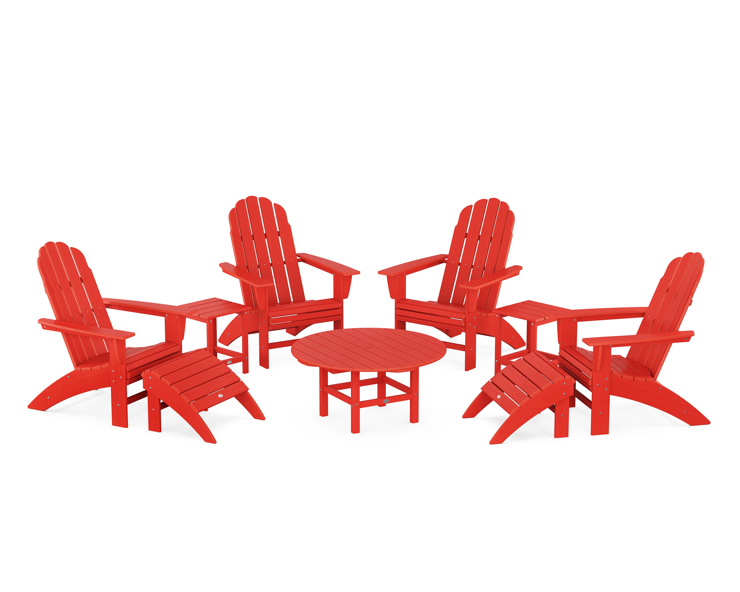 Vineyard Curveback Adirondack Chair 9-Piece Conversation Set in Sunset Red