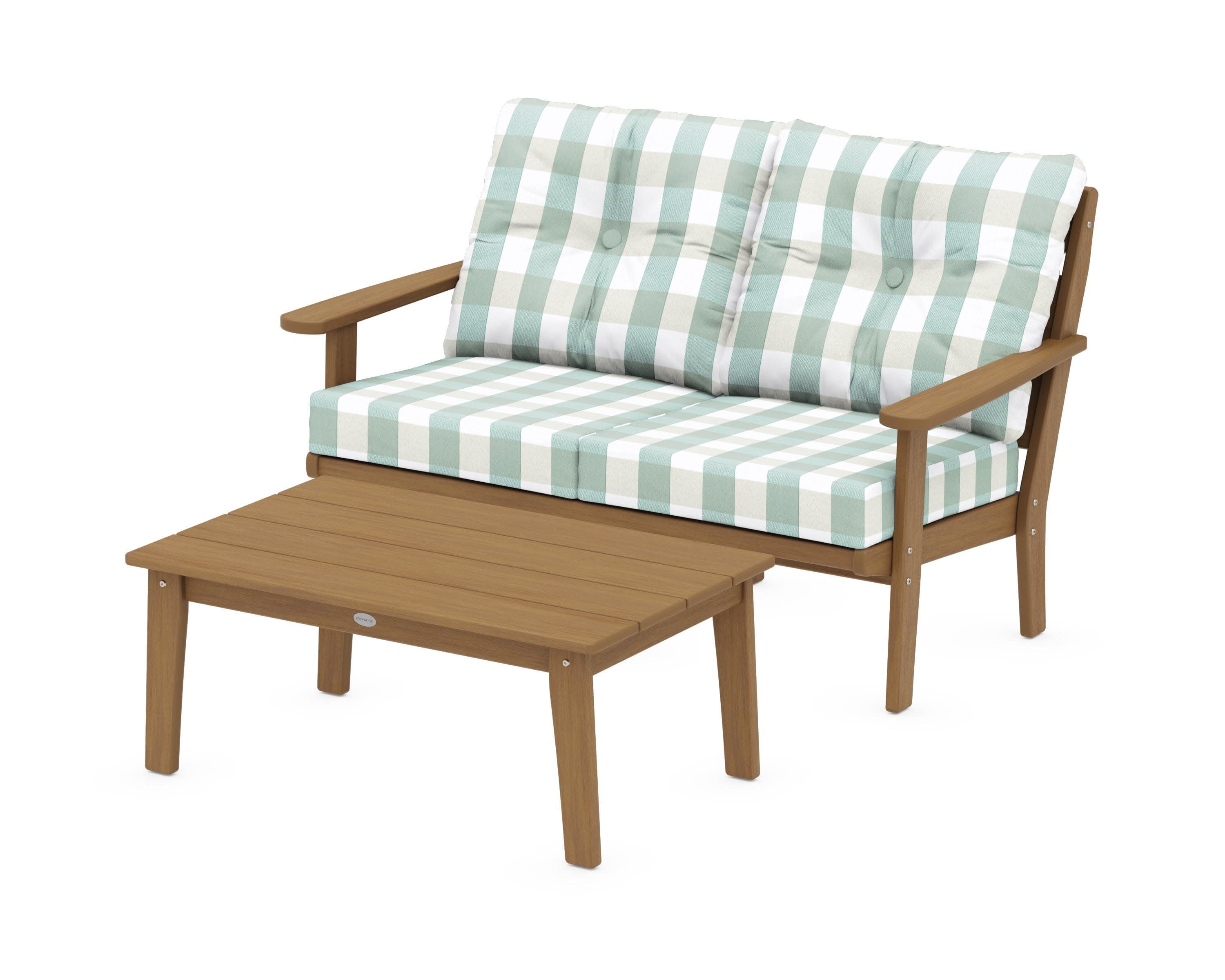 Lakeside 2-Piece Lounge Loveseat Set in Natural / Buffalo Plaid Glacier Spa