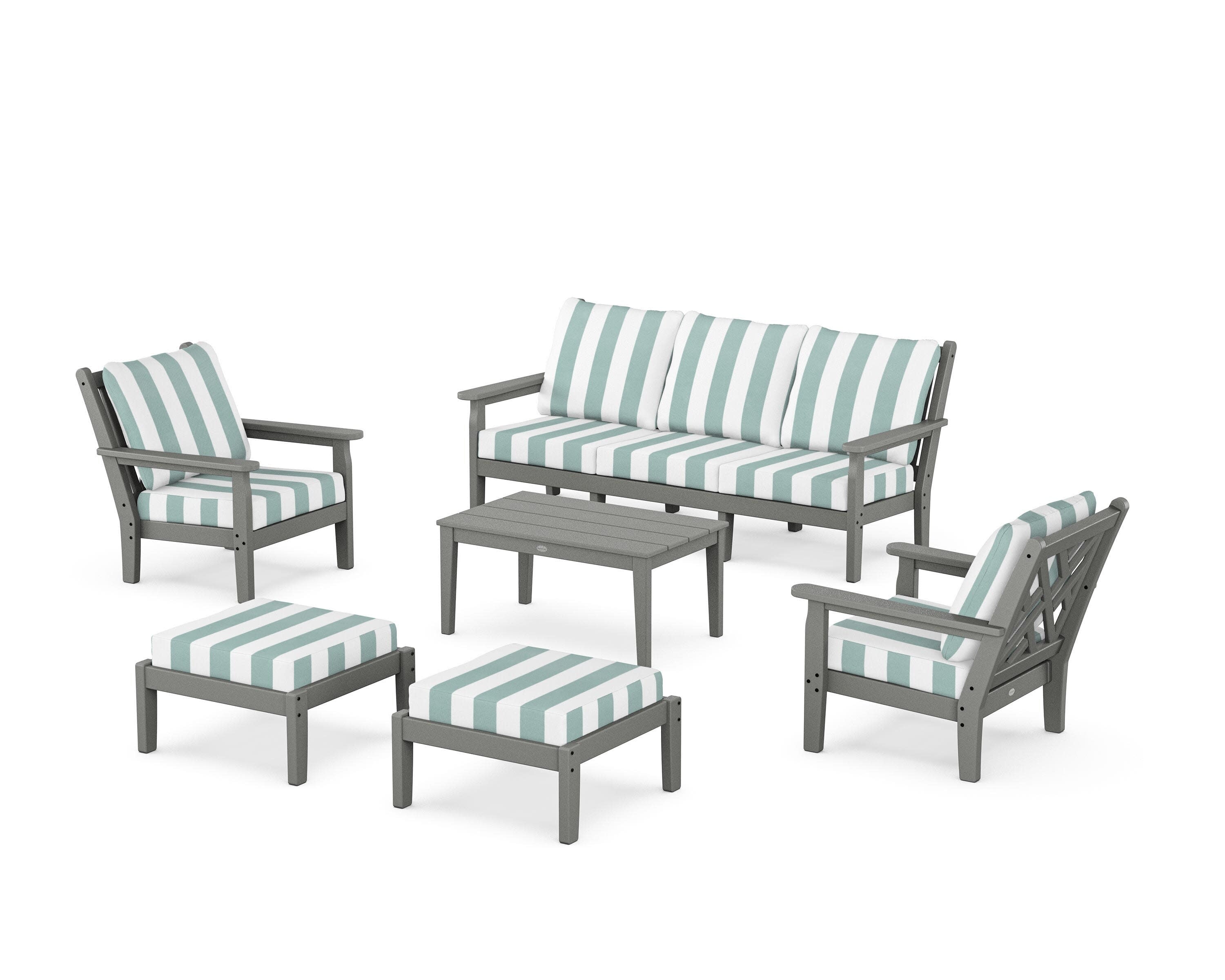 Chippendale 6-Piece Lounge Sofa Set in Slate Grey / Cabana Stripe Glacier Spa