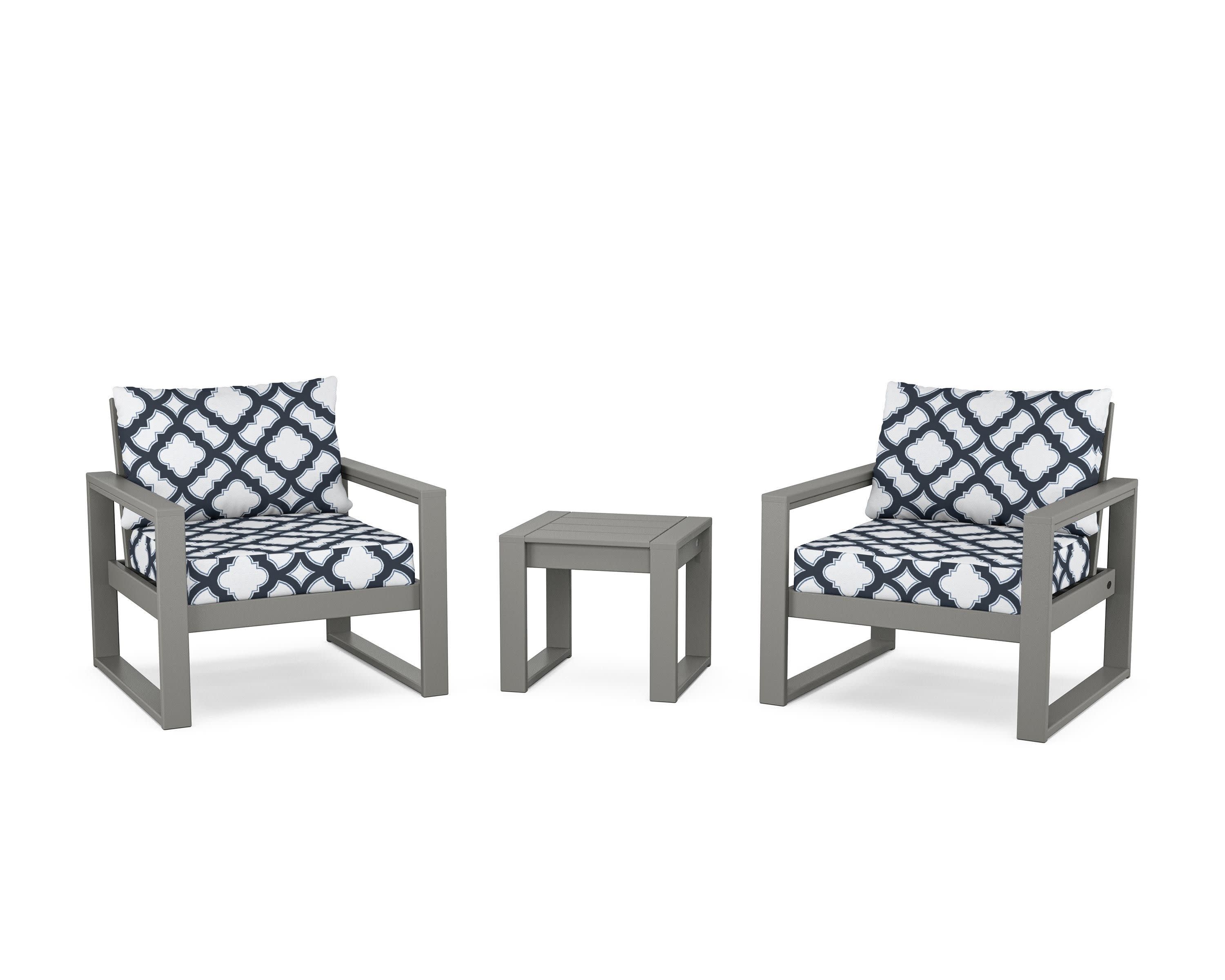 EDGE Sectional 3-Piece Deep Seating Set in Slate Grey / Trellis Marine Indigo