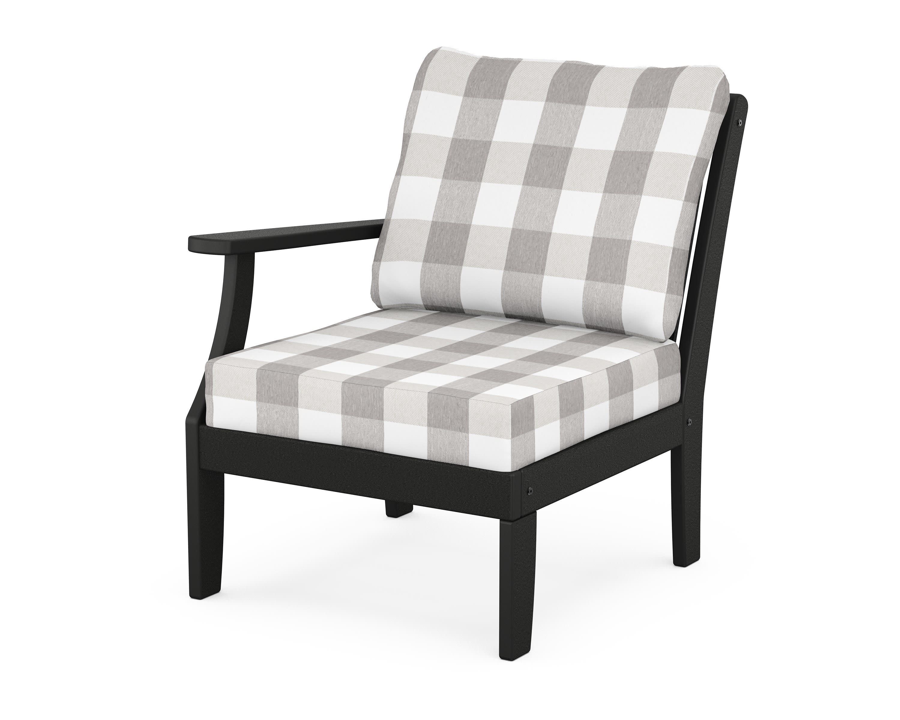 Braxton Modular Left Arm Chair in Black / Buffalo Plaid Grey Mist