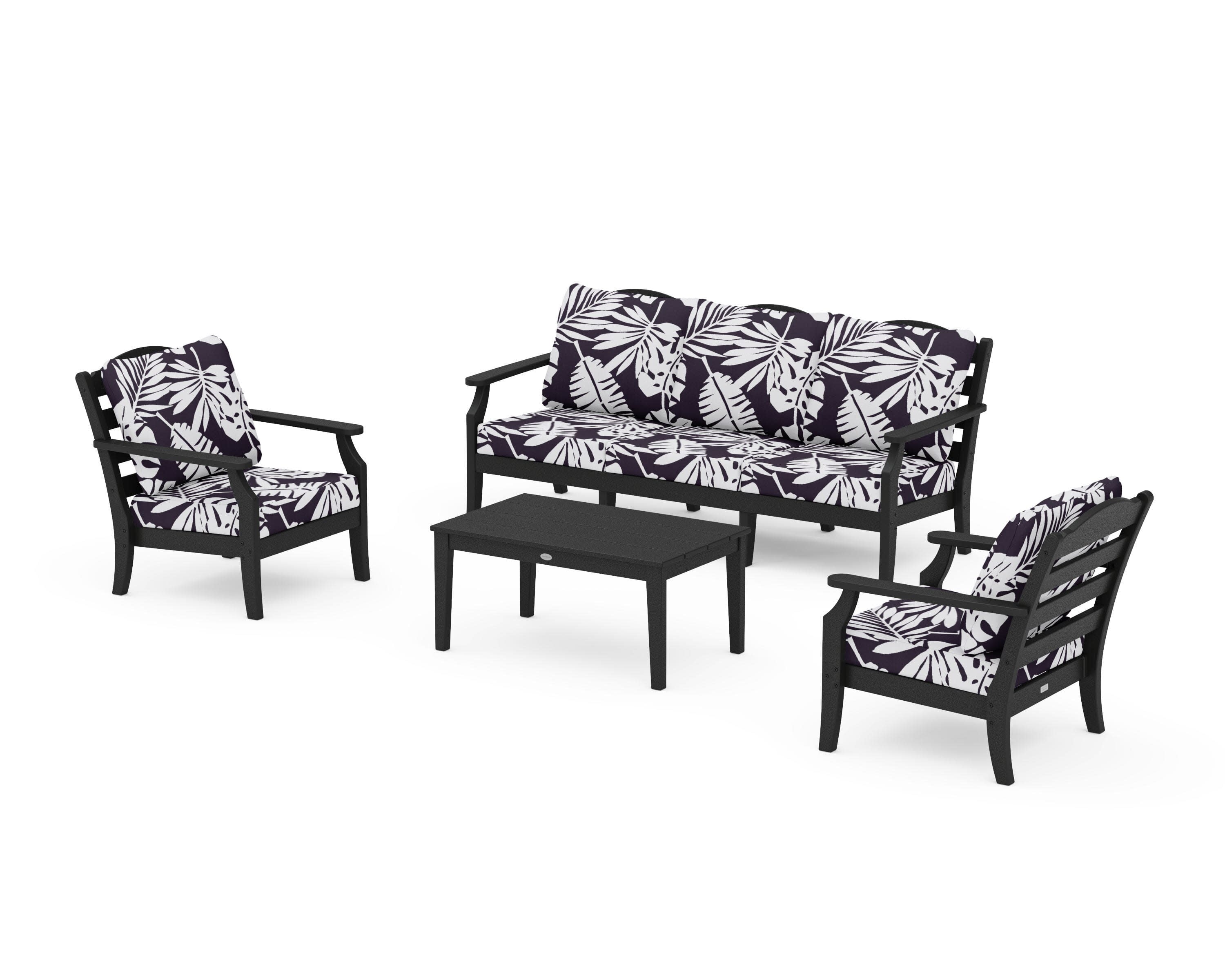 Savannah 4-Piece Deep Seating Set with Sofa in Black / Leaf Navy