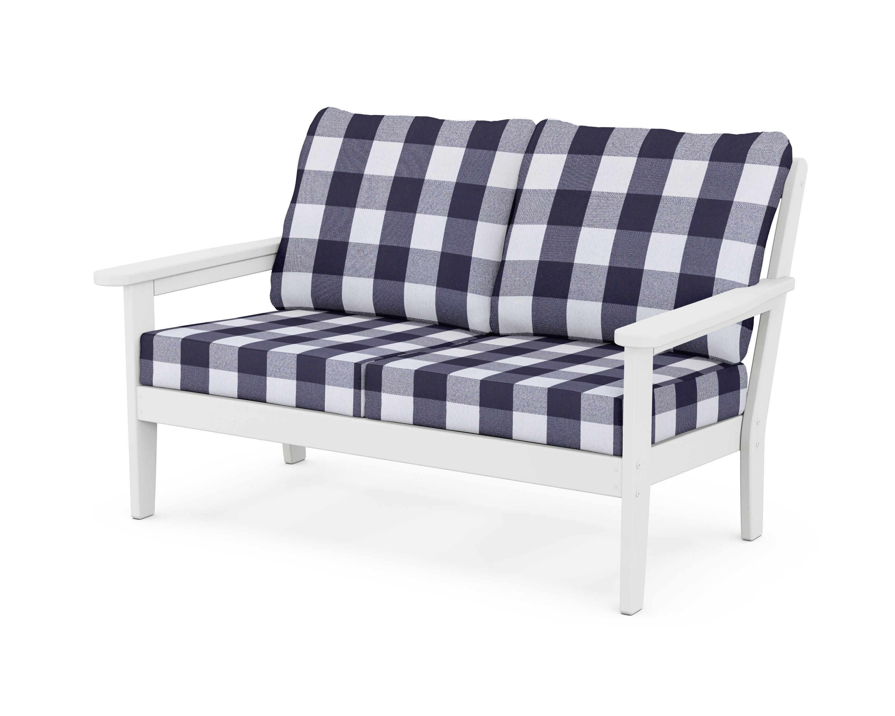 Cottage Deep Seating Loveseat in White / Buffalo Plaid Navy