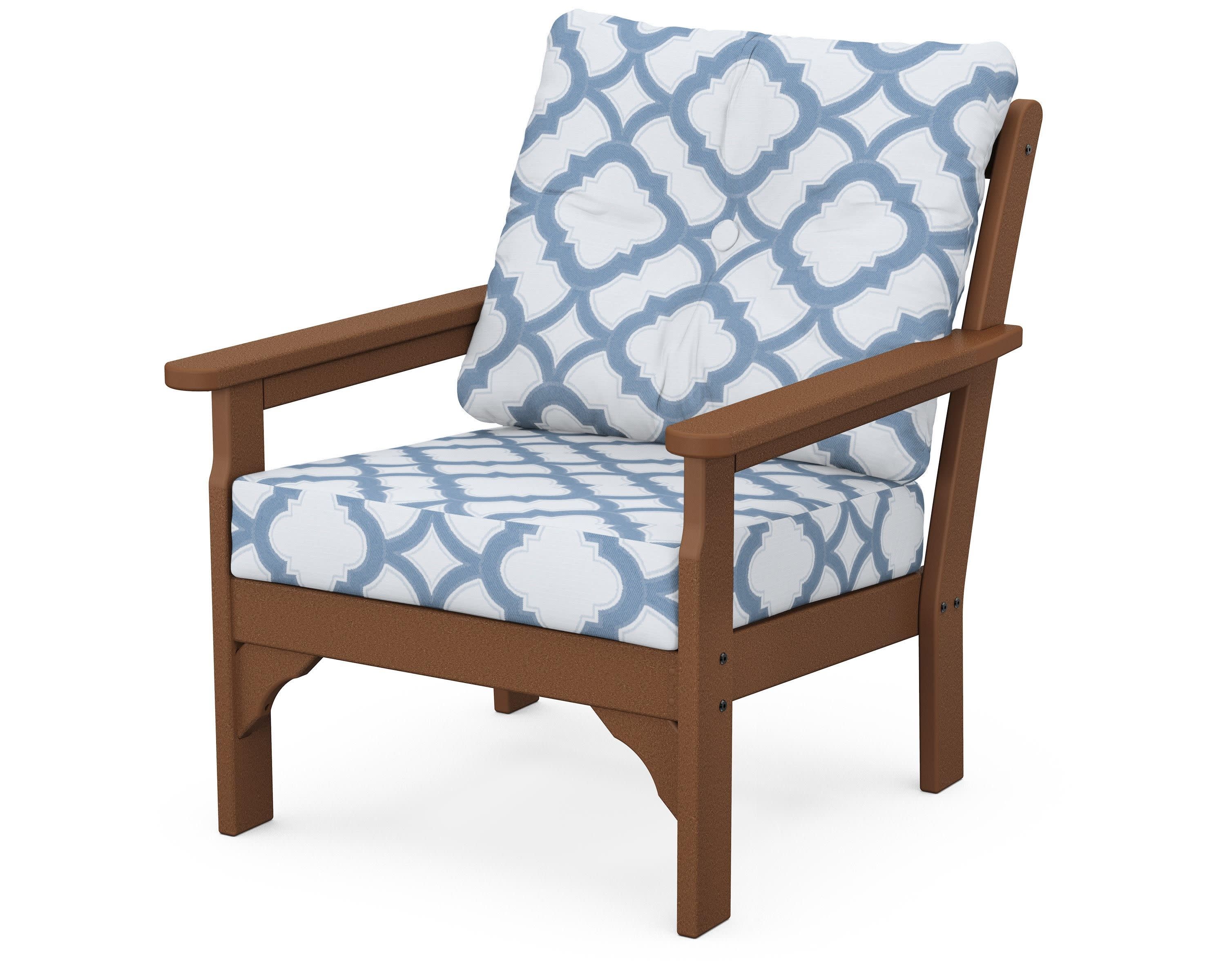Vineyard Deep Seating Chair in Teak / Trellis Sky Blue