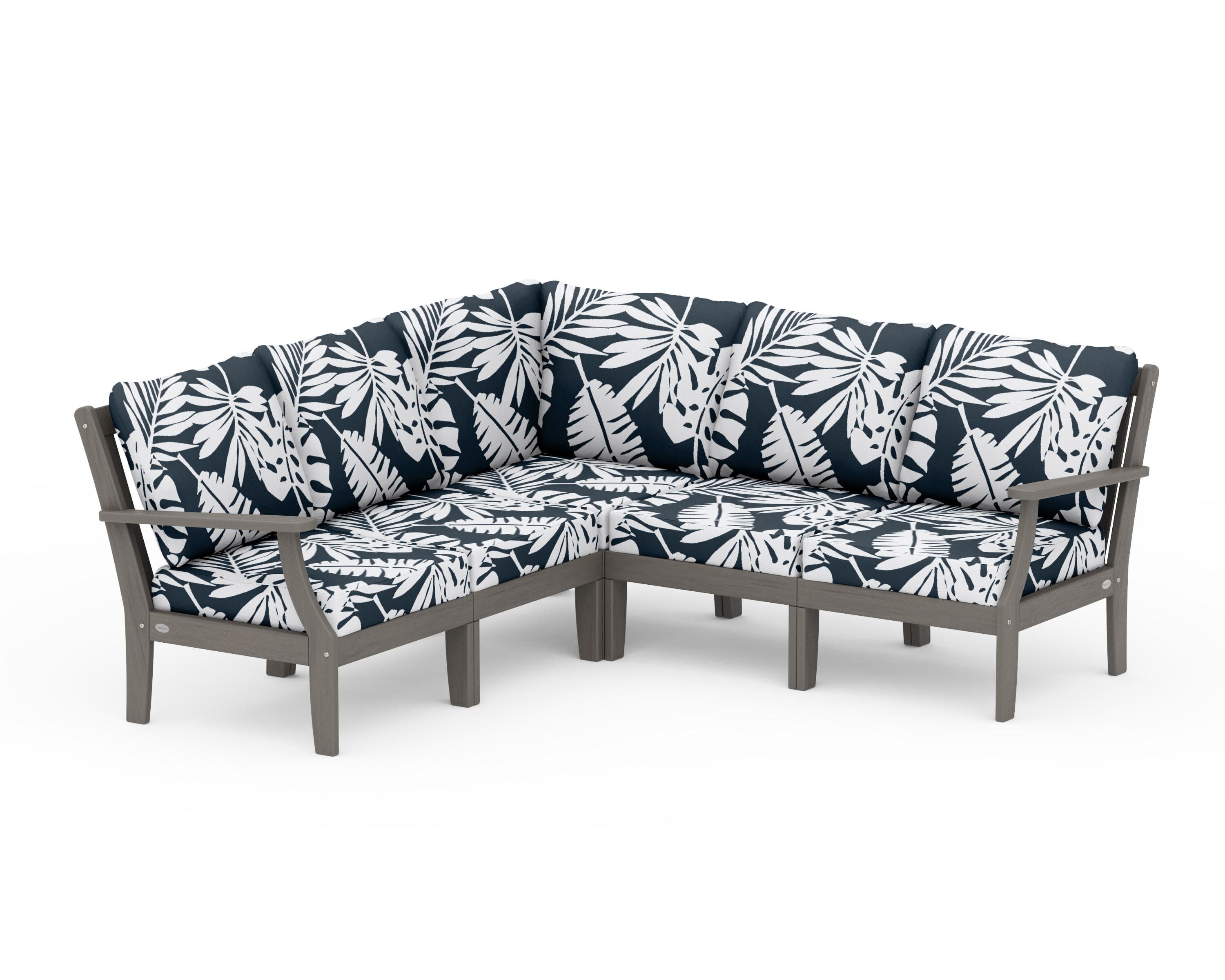 Braxton Modular 5-Piece Deep Seating Set in Driftwood / Leaf Marine Indigo