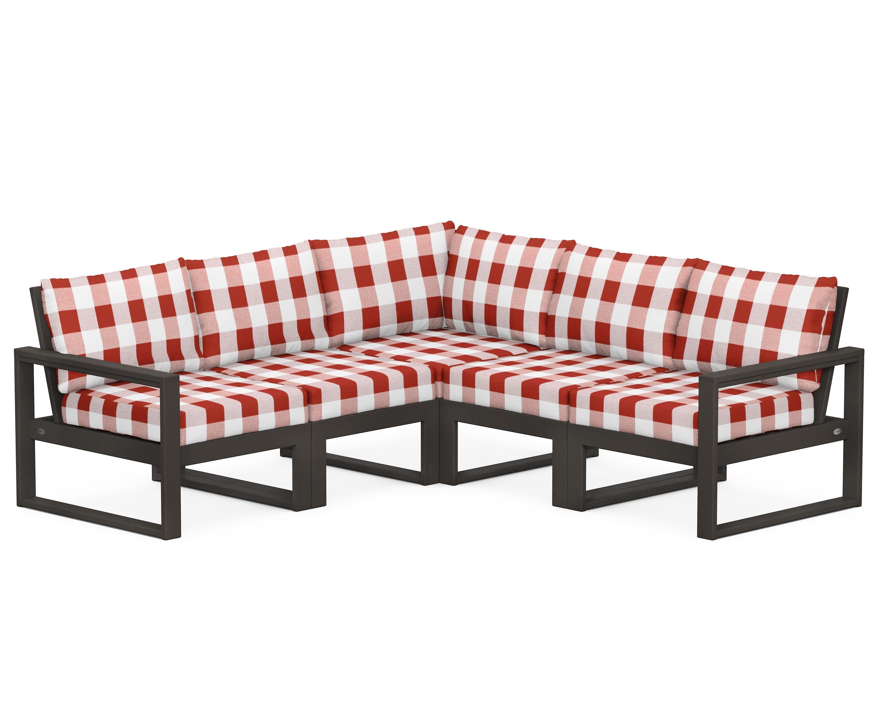 EDGE 5-Piece Modular Deep Seating Set in Vintage Coffee / Buffalo Plaid Crimson