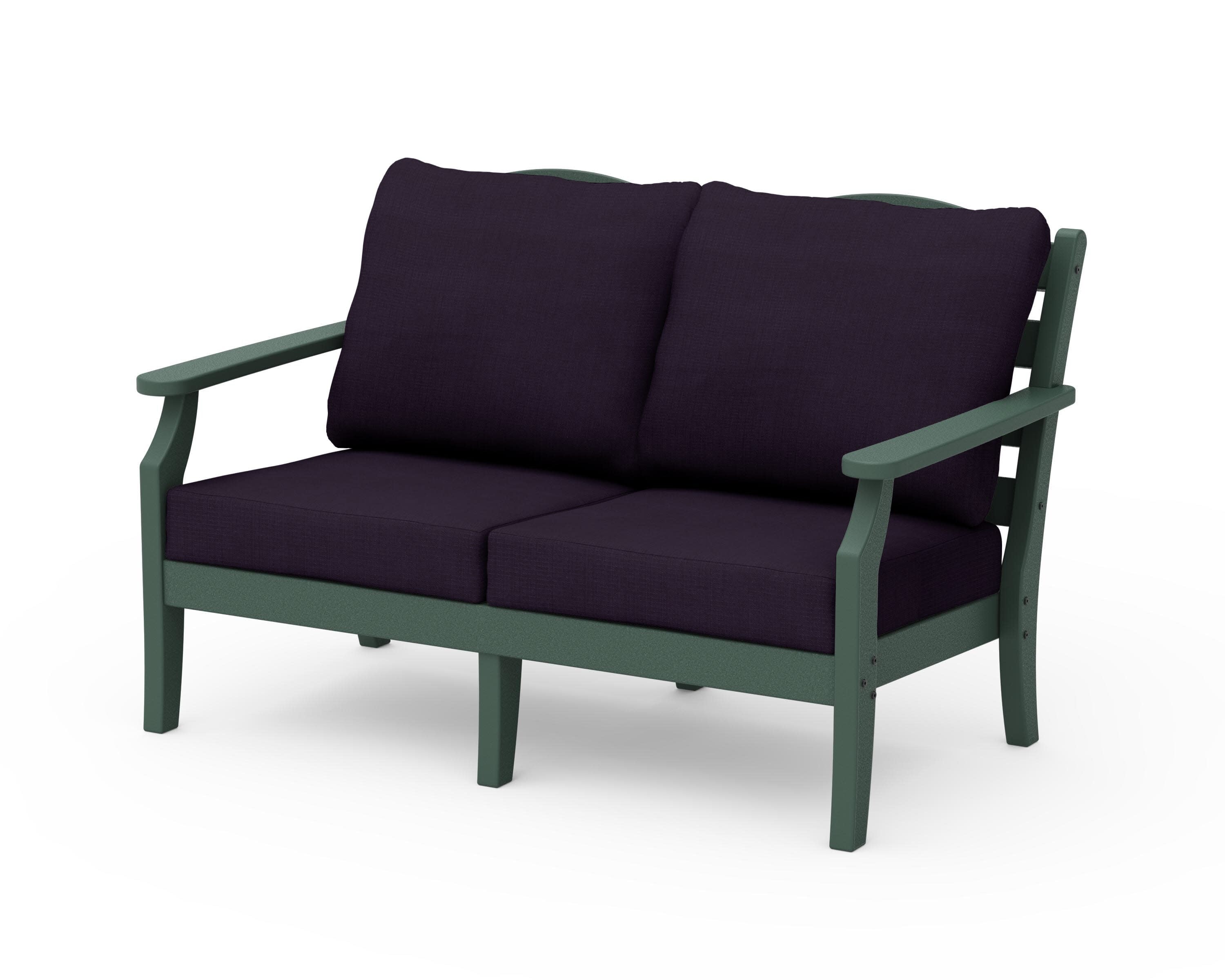 Savannah Deep Seating Loveseat in Green / Navy Linen