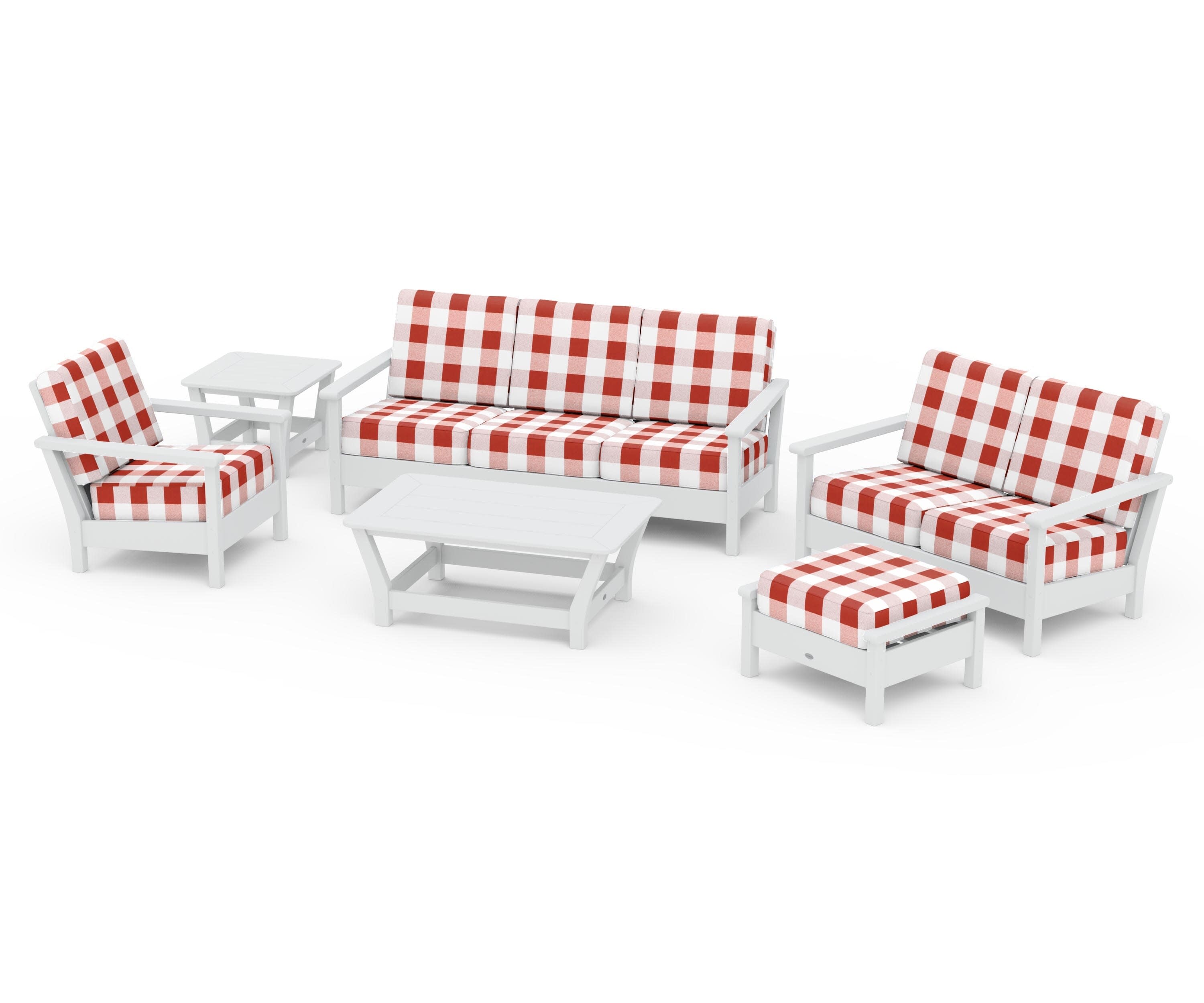 Harbour 6-Piece Outdoor Living Set in White / Buffalo Plaid Crimson