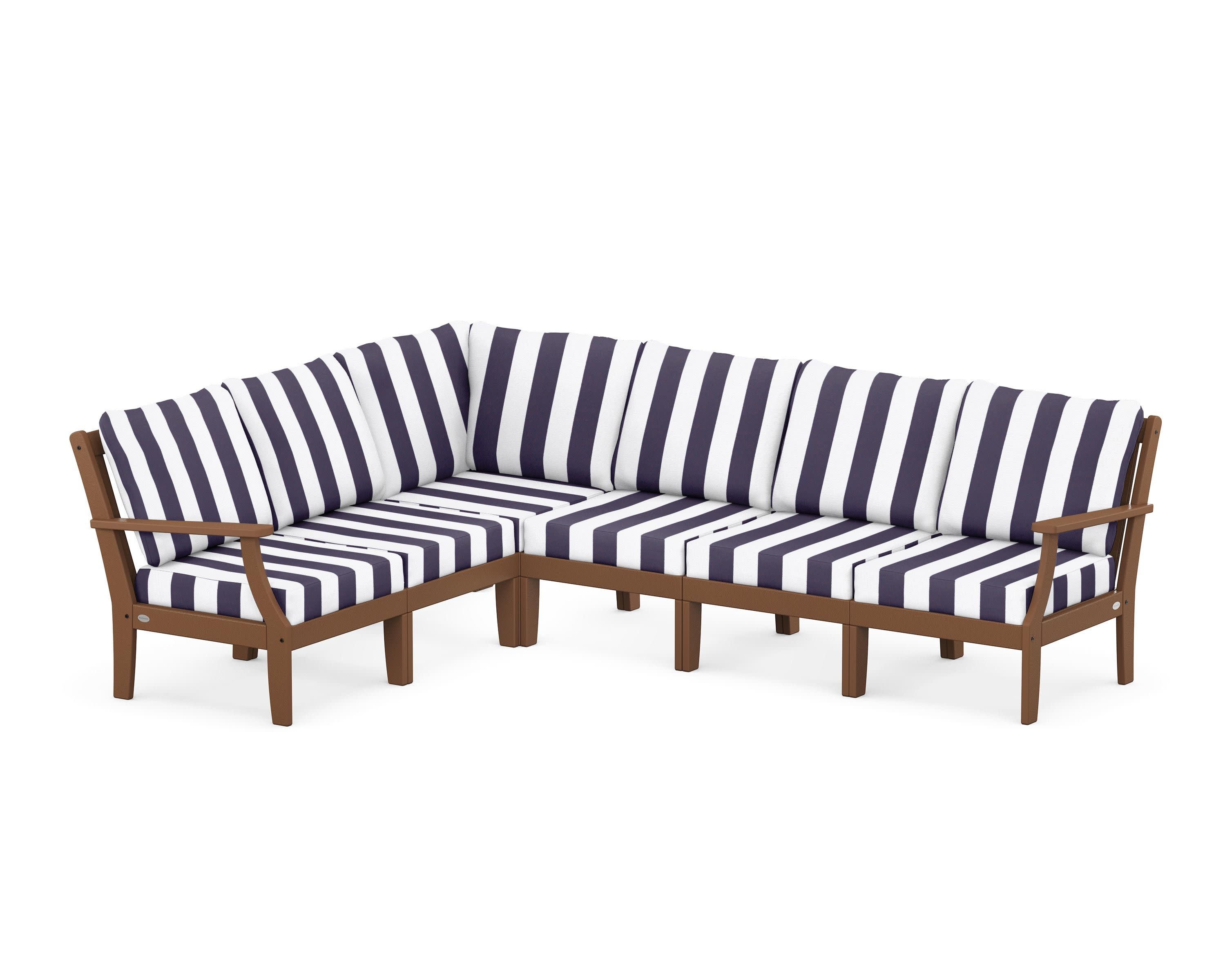 Braxton Modular 6-Piece Deep Seating Set in Teak / Cabana Stripe Navy