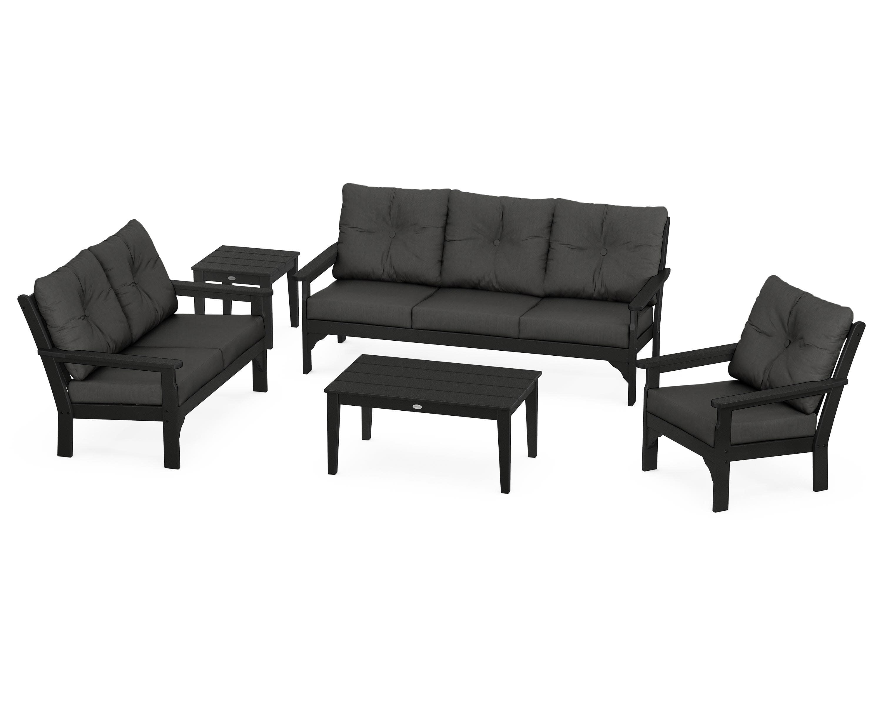 Vineyard 5 Piece Deep Seating Set in Black / Spectrum Carbon