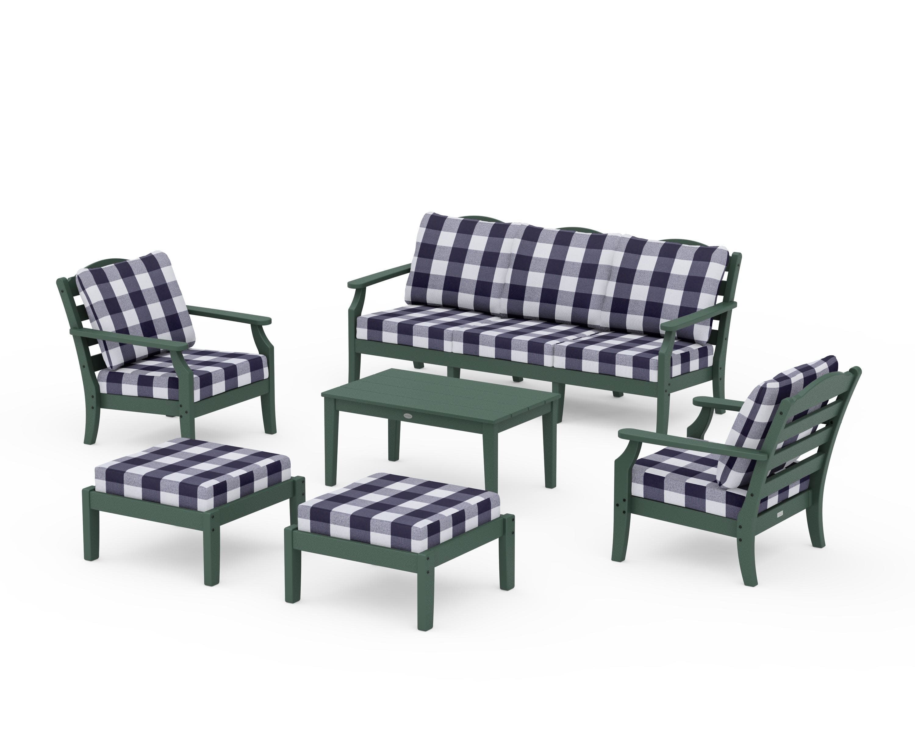 Savannah 6-Piece Lounge Sofa Set in Green / Buffalo Plaid Navy