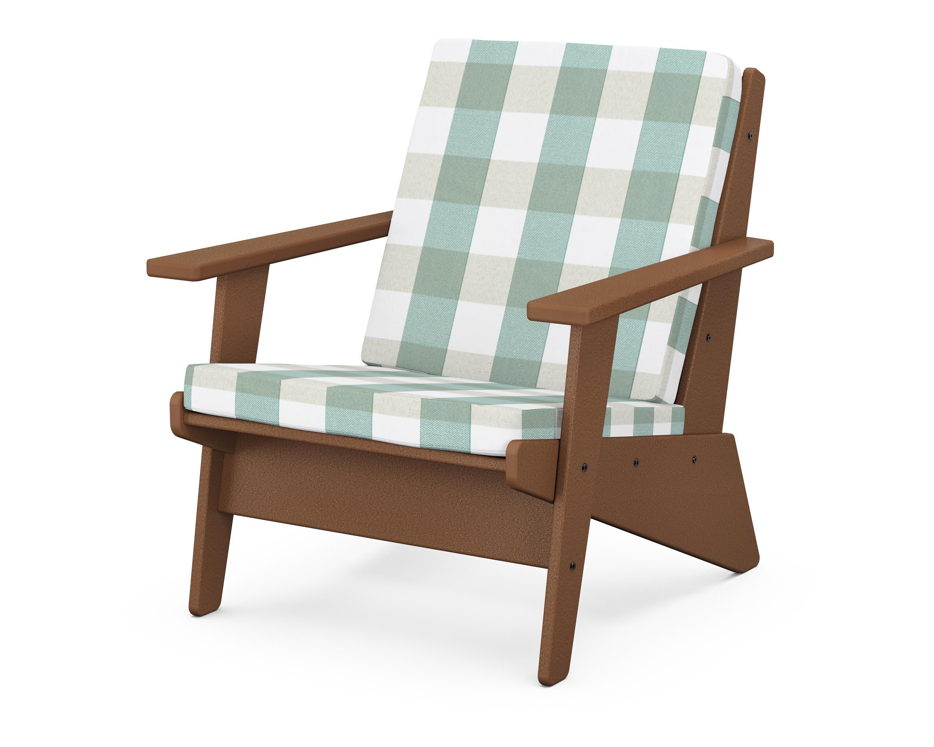 Riviera Modern Lounge Chair in Teak / Buffalo Plaid Glacier Spa